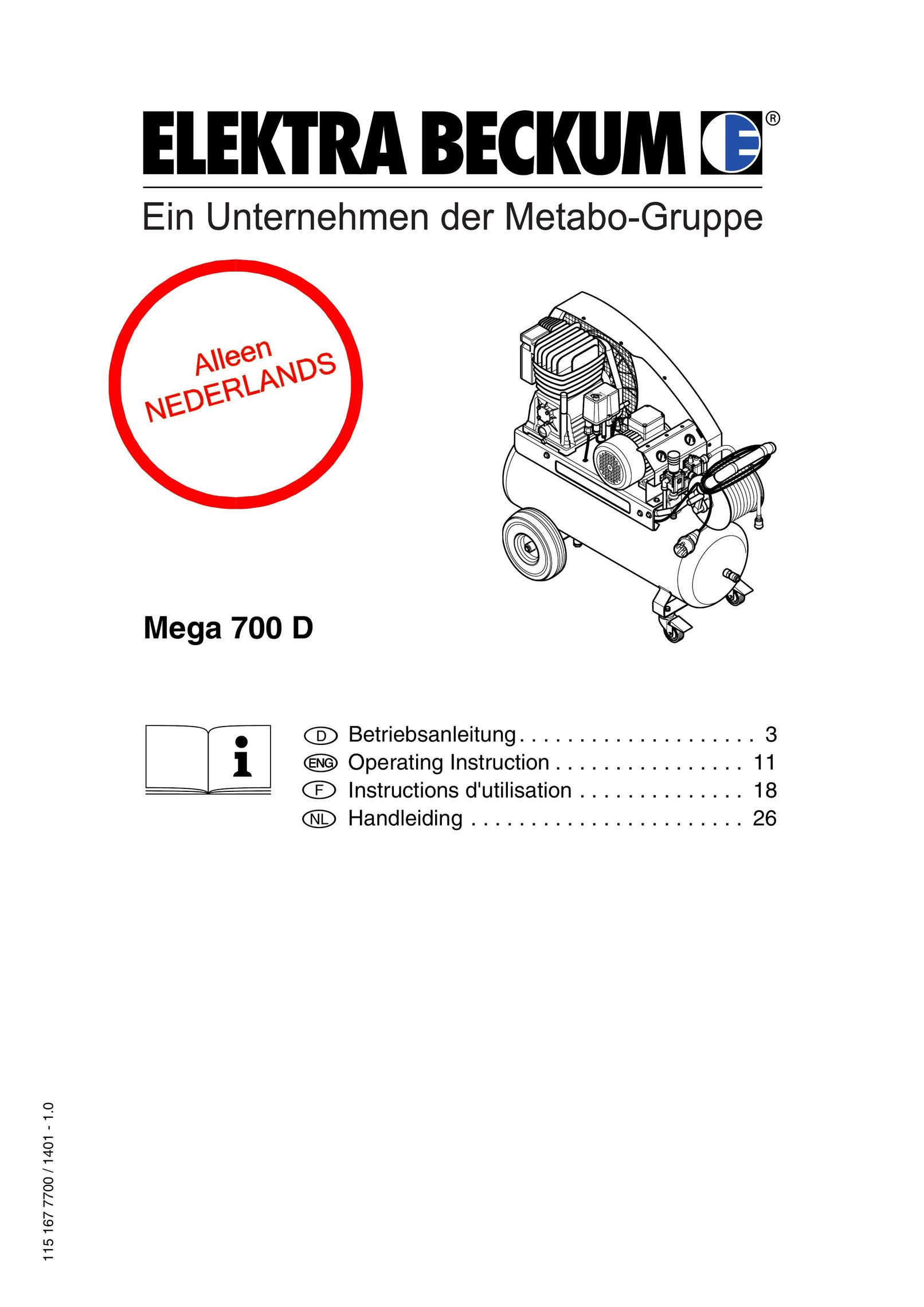 Elektra Beckum Mega 700 D Air Compressor User Manual