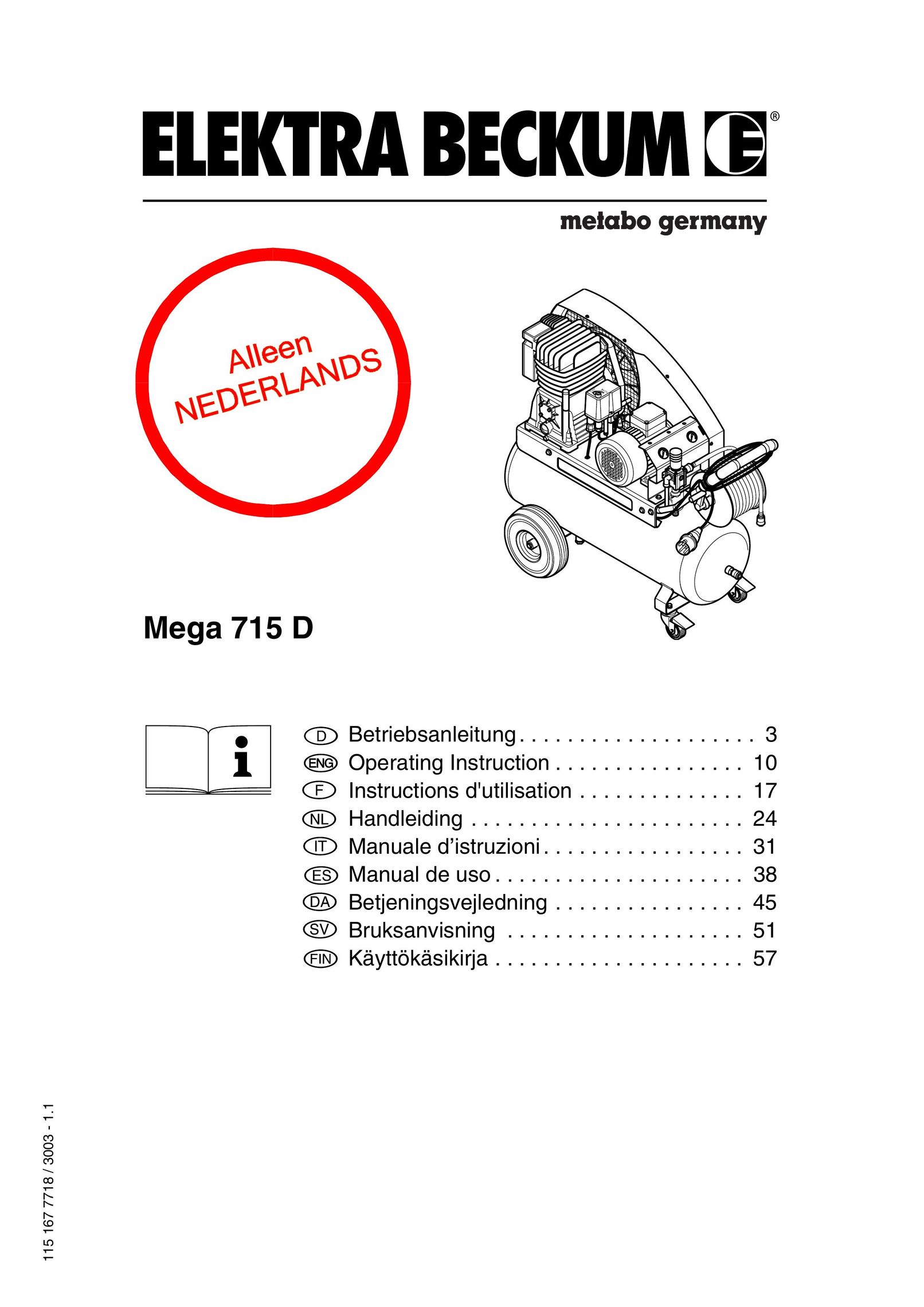 Elektra Beckum Mega 715 D Air Compressor User Manual