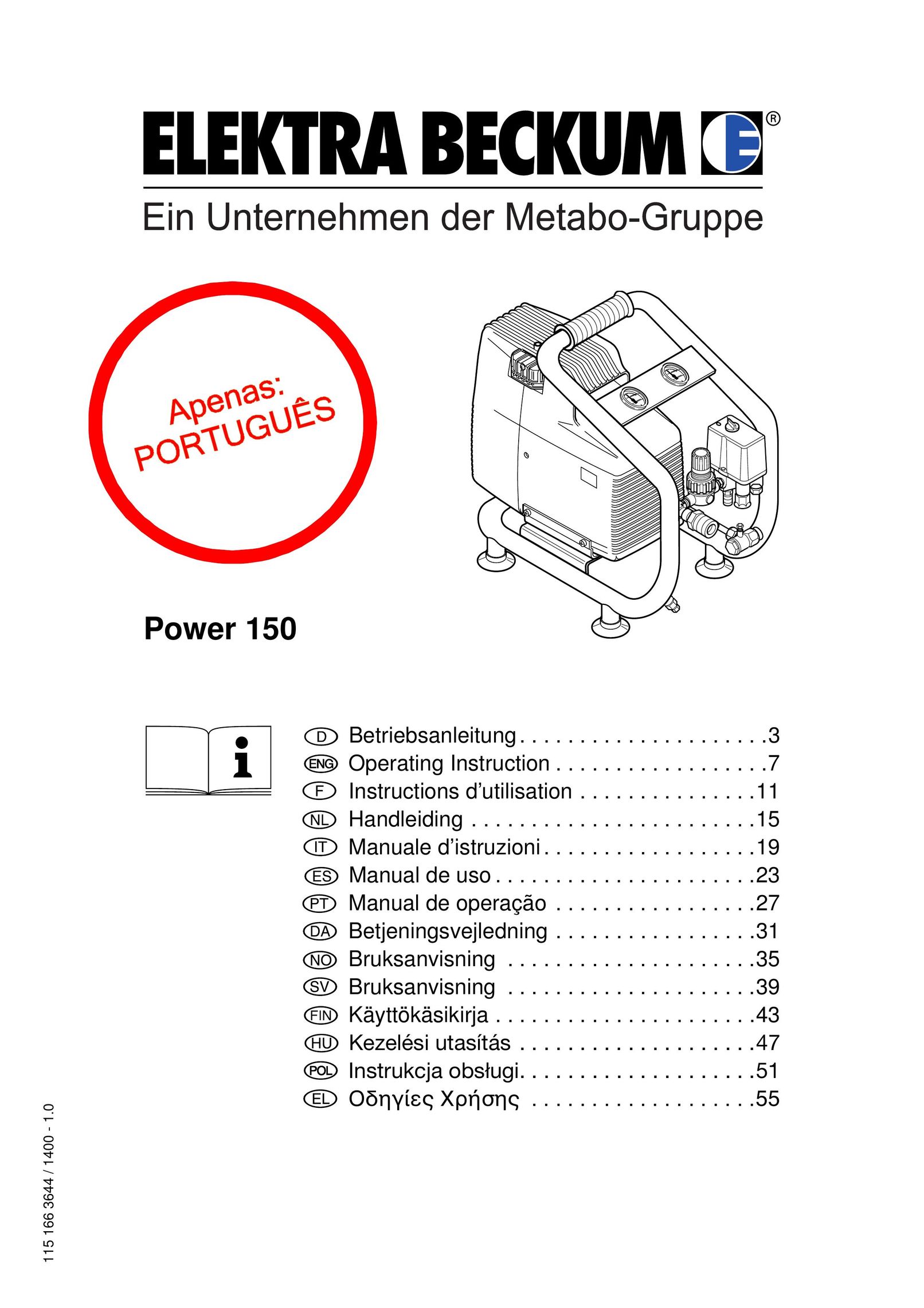 Elektra Beckum Power 150 Air Compressor User Manual