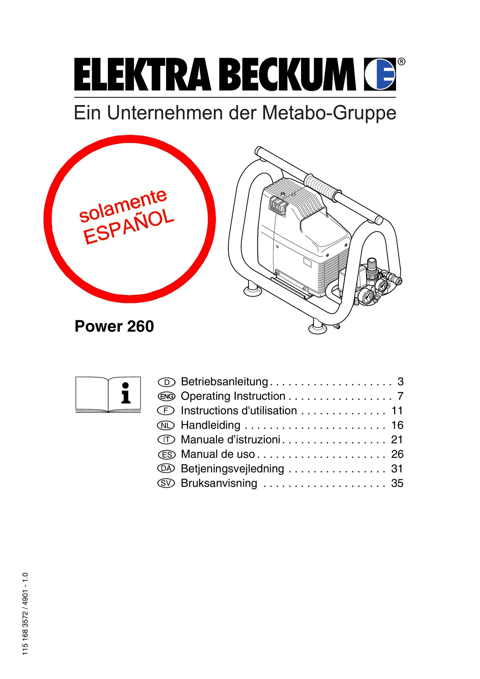 Elektra Beckum Power 260 Air Compressor User Manual