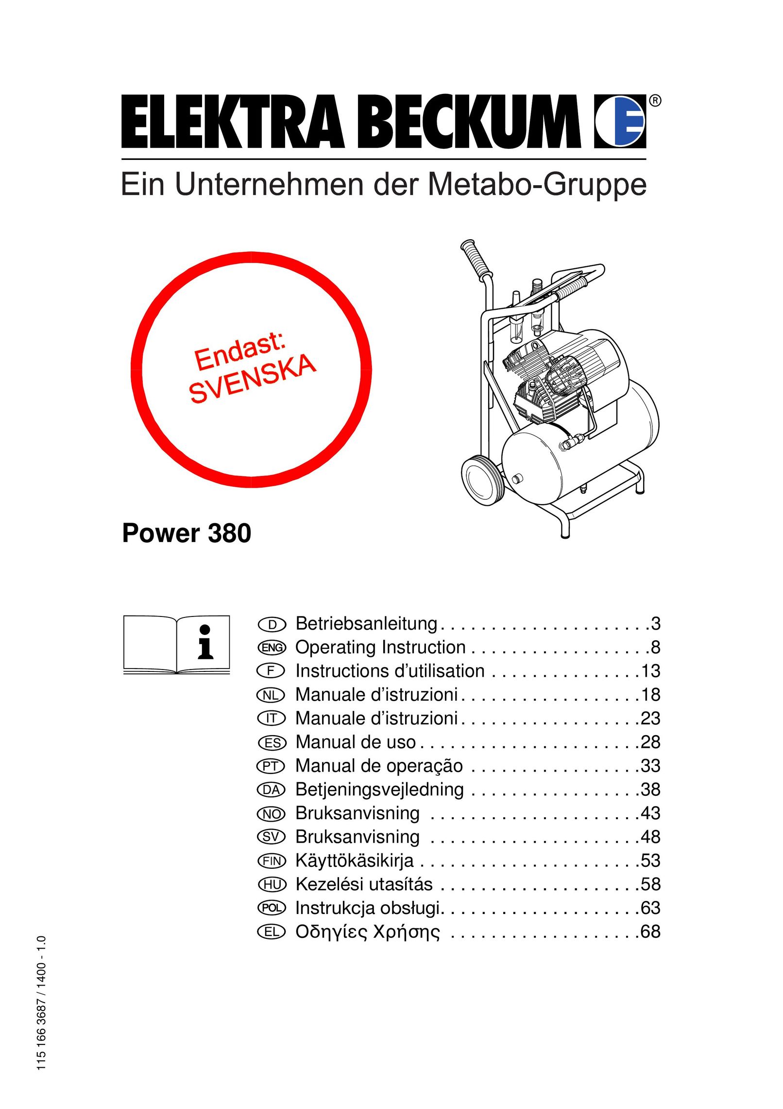 Elektra Beckum Power 380 Air Compressor User Manual