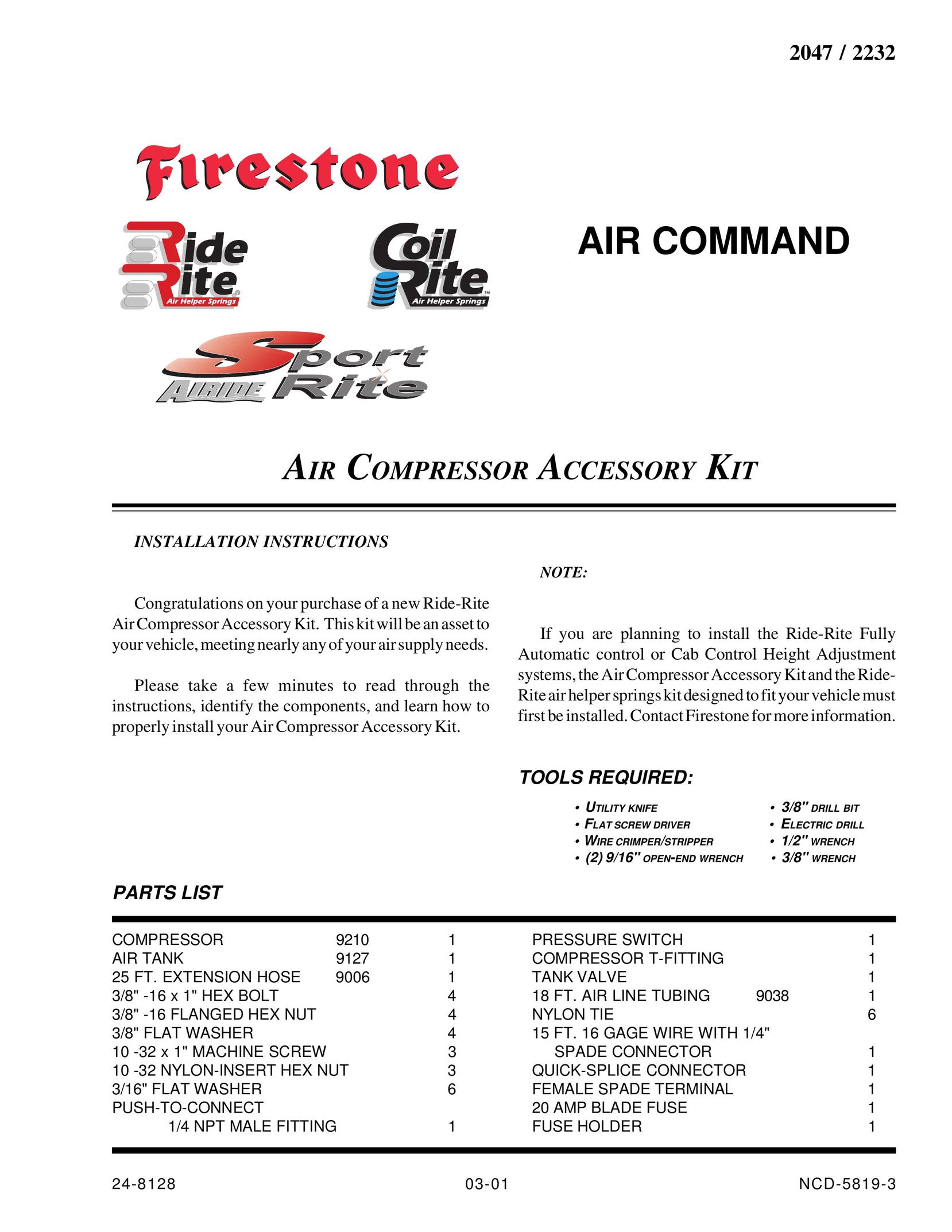 Firestone NCD-5819-3 Air Compressor User Manual