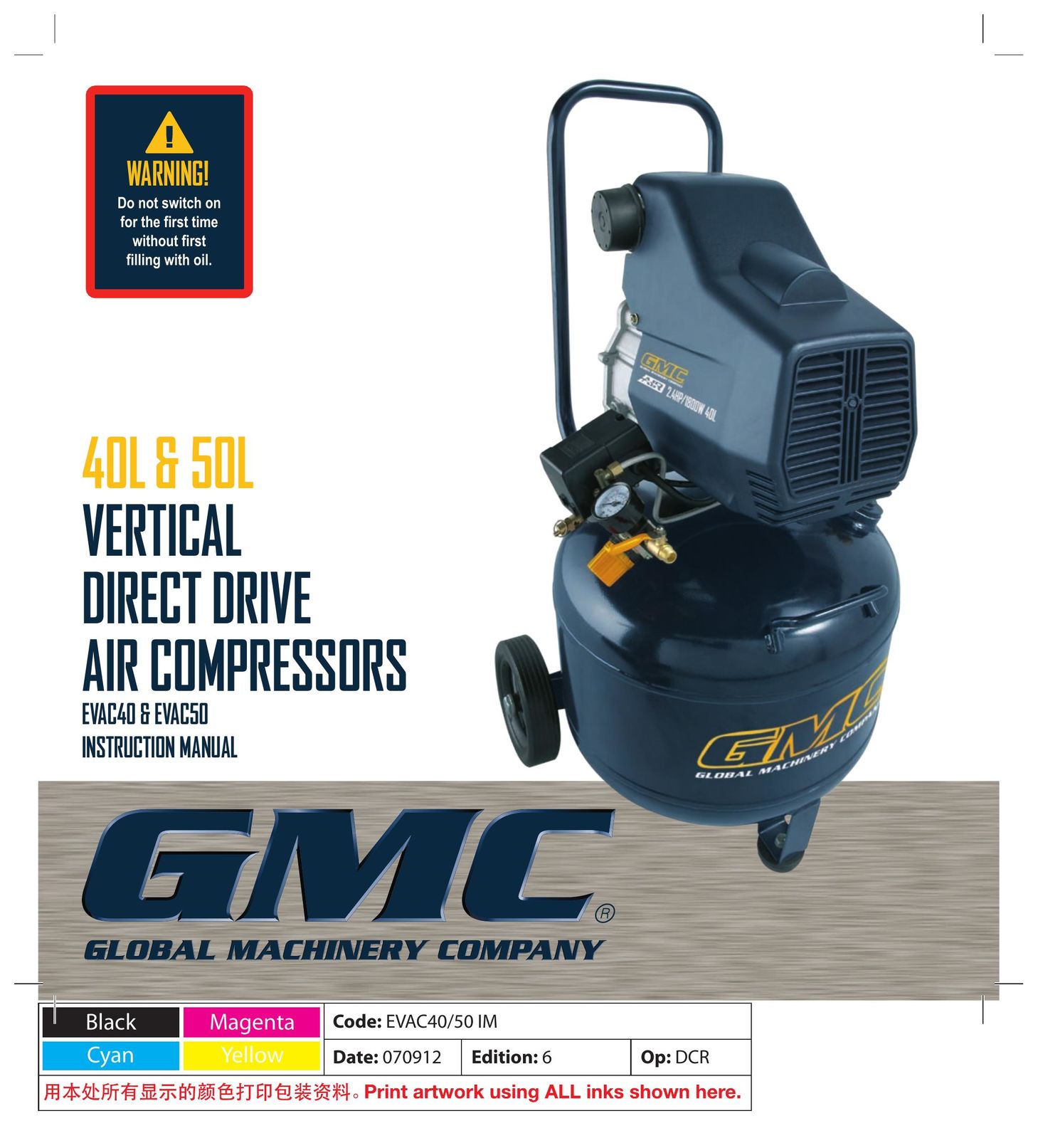 Global Machinery Company 50L Air Compressor User Manual