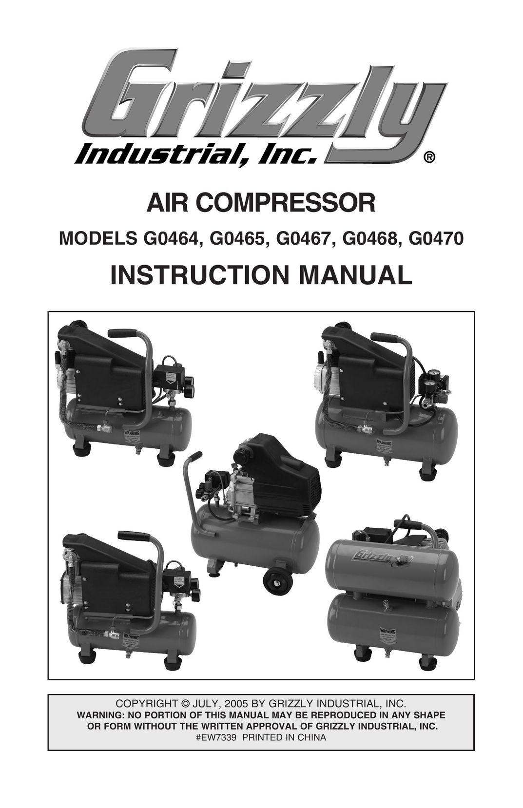 Grizzly G0464 Air Compressor User Manual