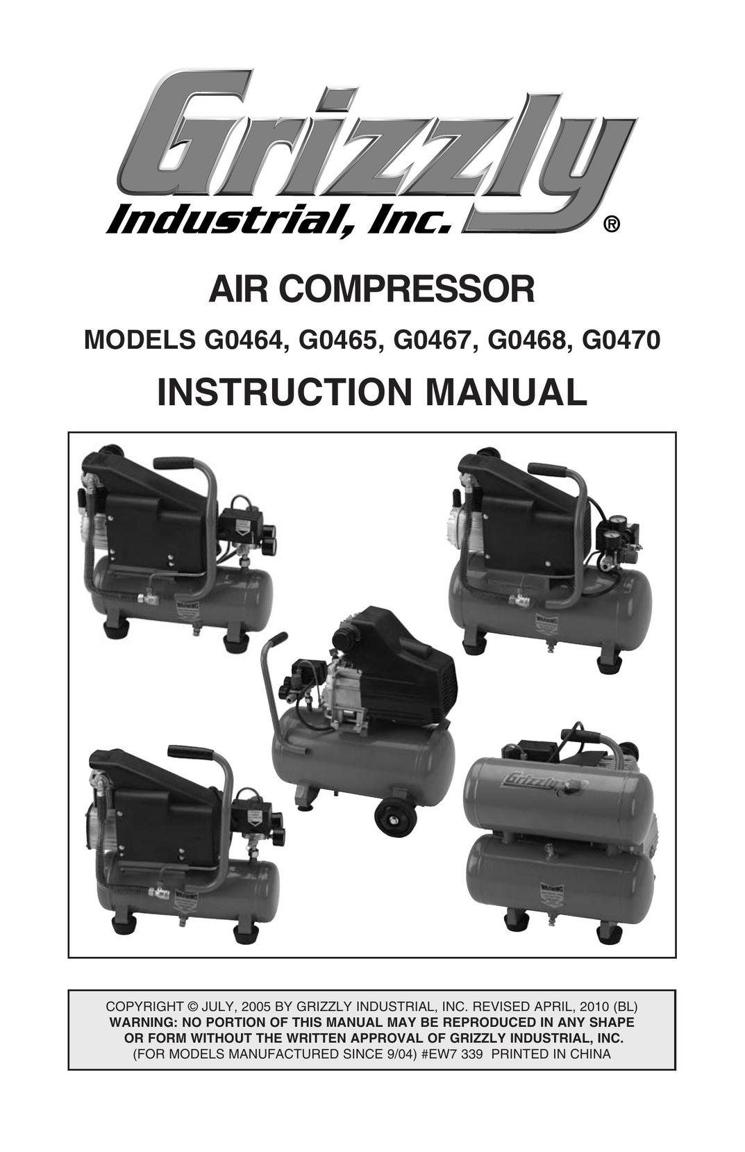 Grizzly G0467 Air Compressor User Manual