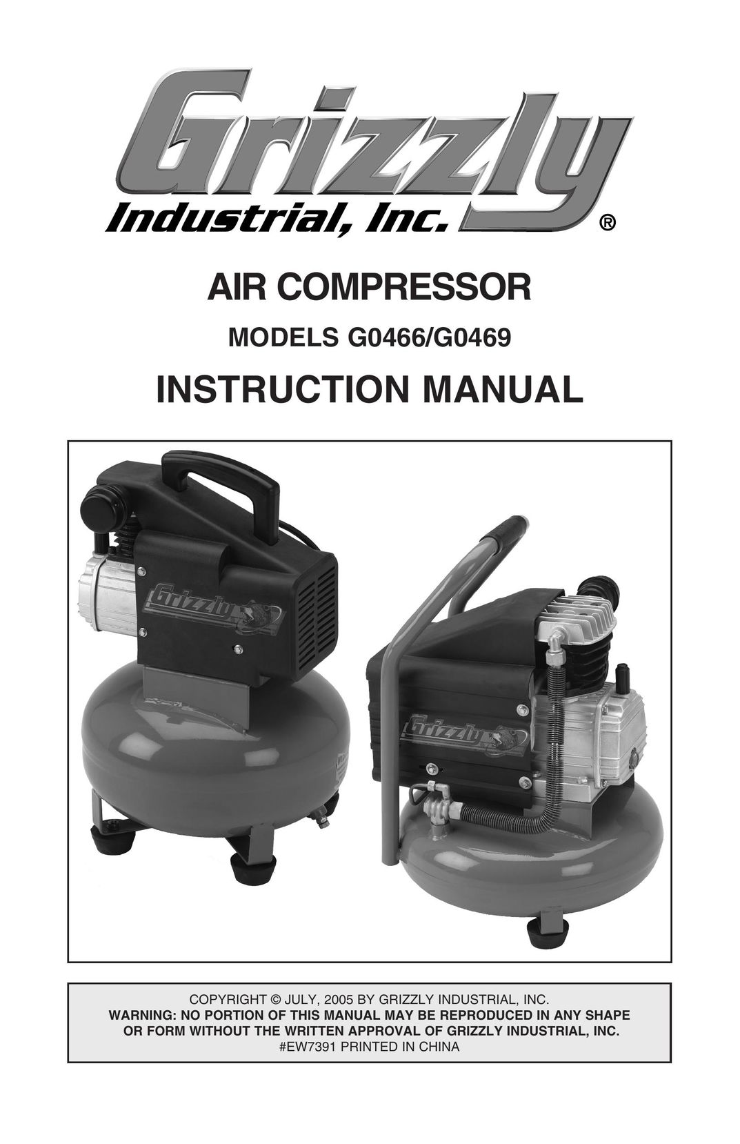 Grizzly G0469 Air Compressor User Manual