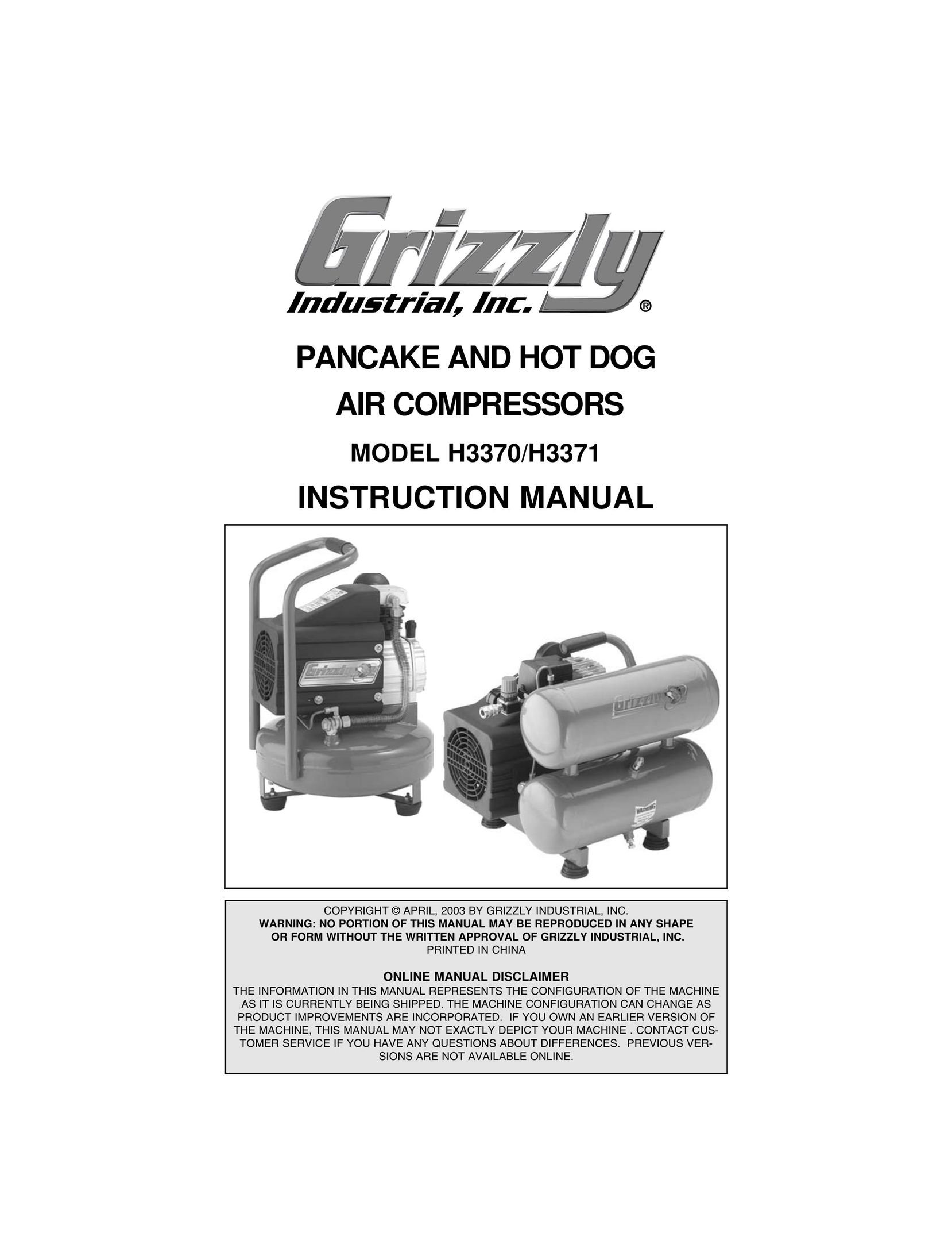 Grizzly H3370 Air Compressor User Manual