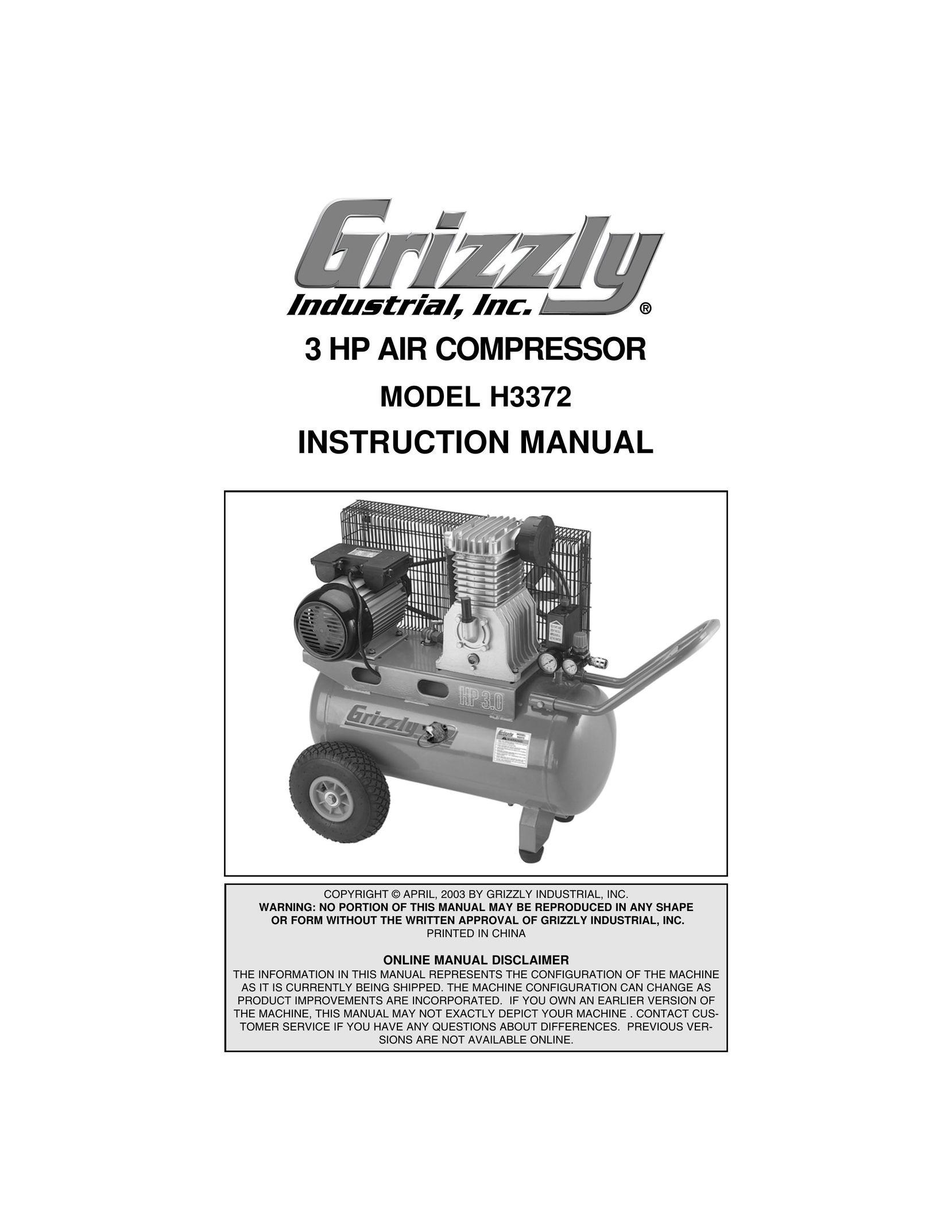 Grizzly H3372 Air Compressor User Manual