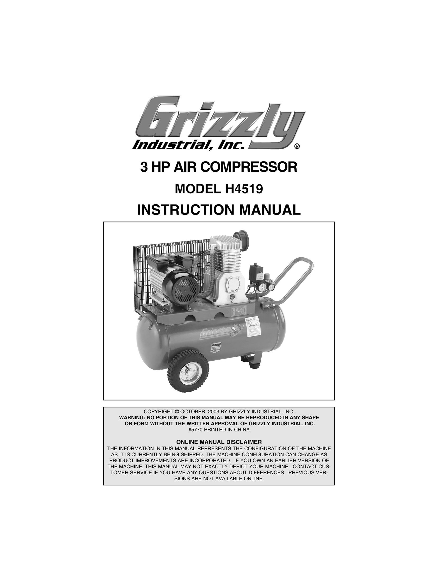 Grizzly H4519 Air Compressor User Manual