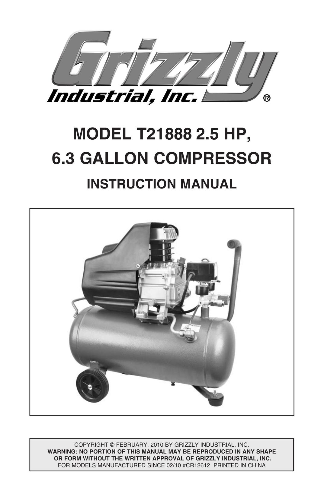 Grizzly T21888 Air Compressor User Manual