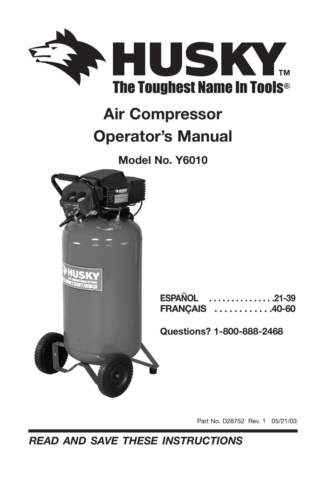 Husky D28752 Air Compressor User Manual