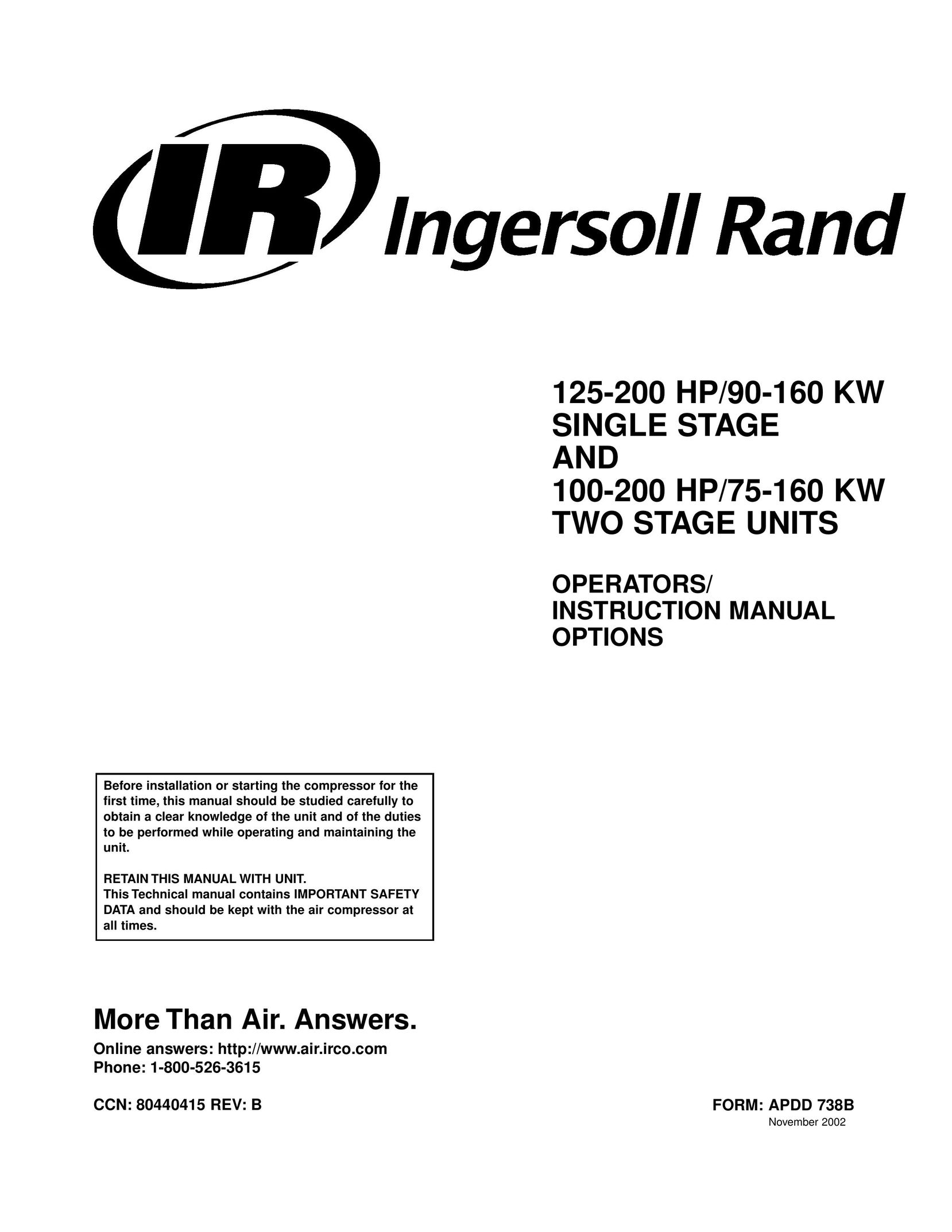 Ingersoll-Rand 100-200 HP/75-160 KW Air Compressor User Manual