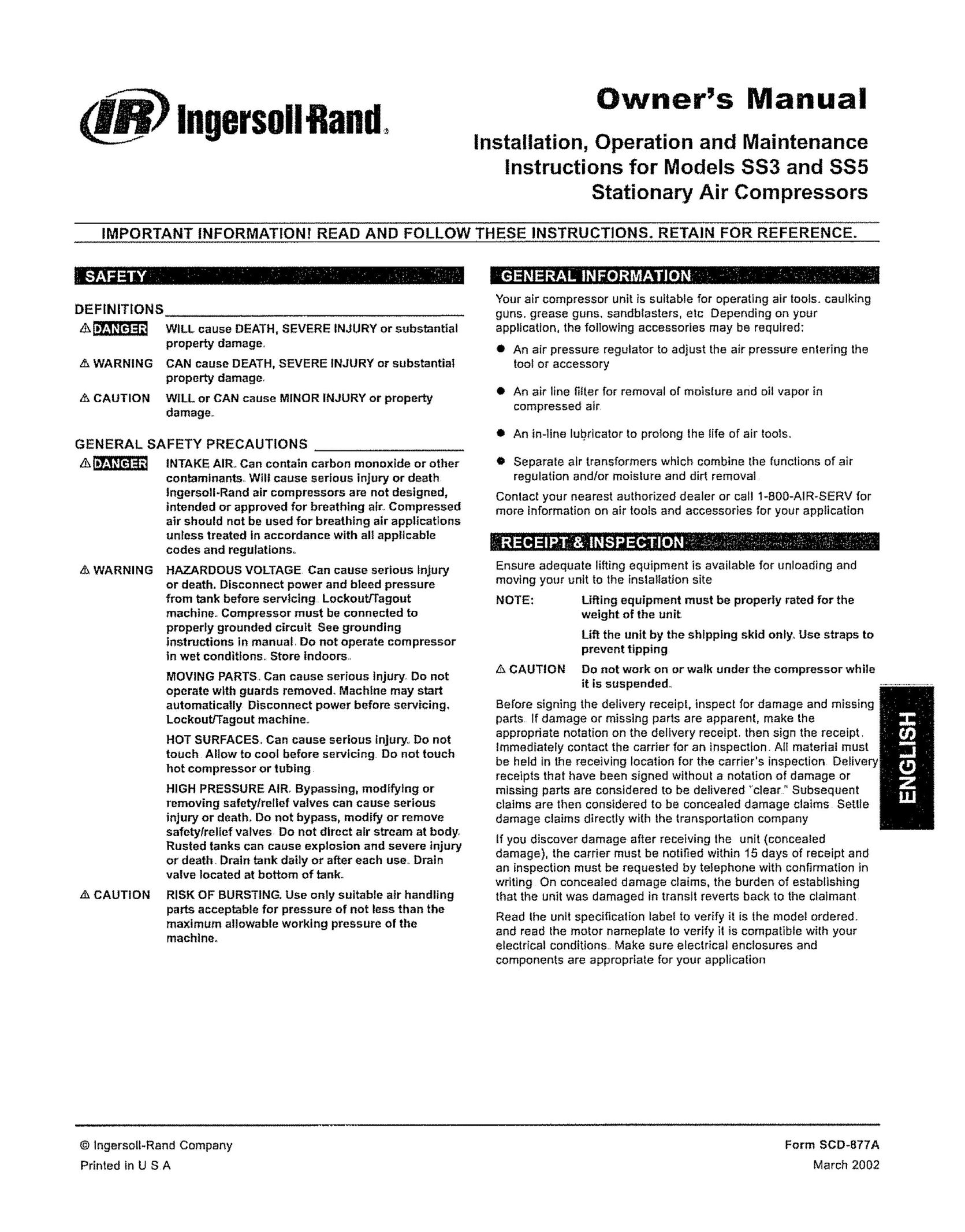 Ingersoll-Rand SS5L5 Air Compressor User Manual