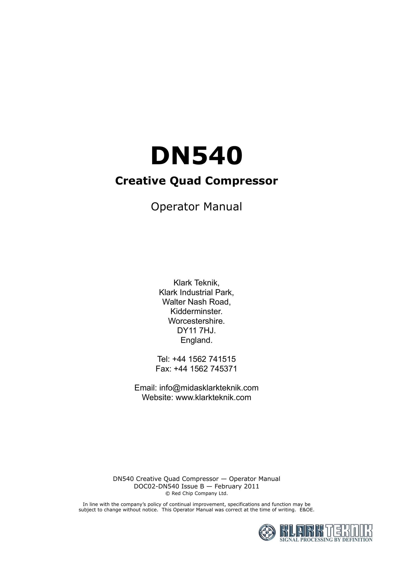 Klark Teknik DN540 Air Compressor User Manual