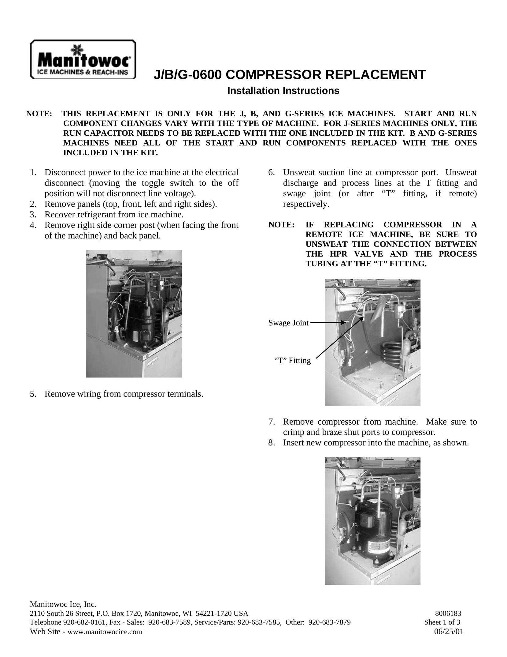 Manitowoc Ice J-0600 Air Compressor User Manual