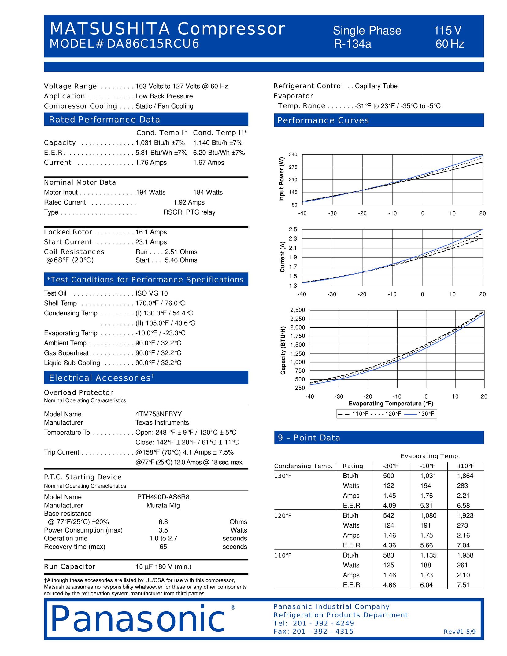 Panasonic DA86C15RCU6 Air Compressor User Manual