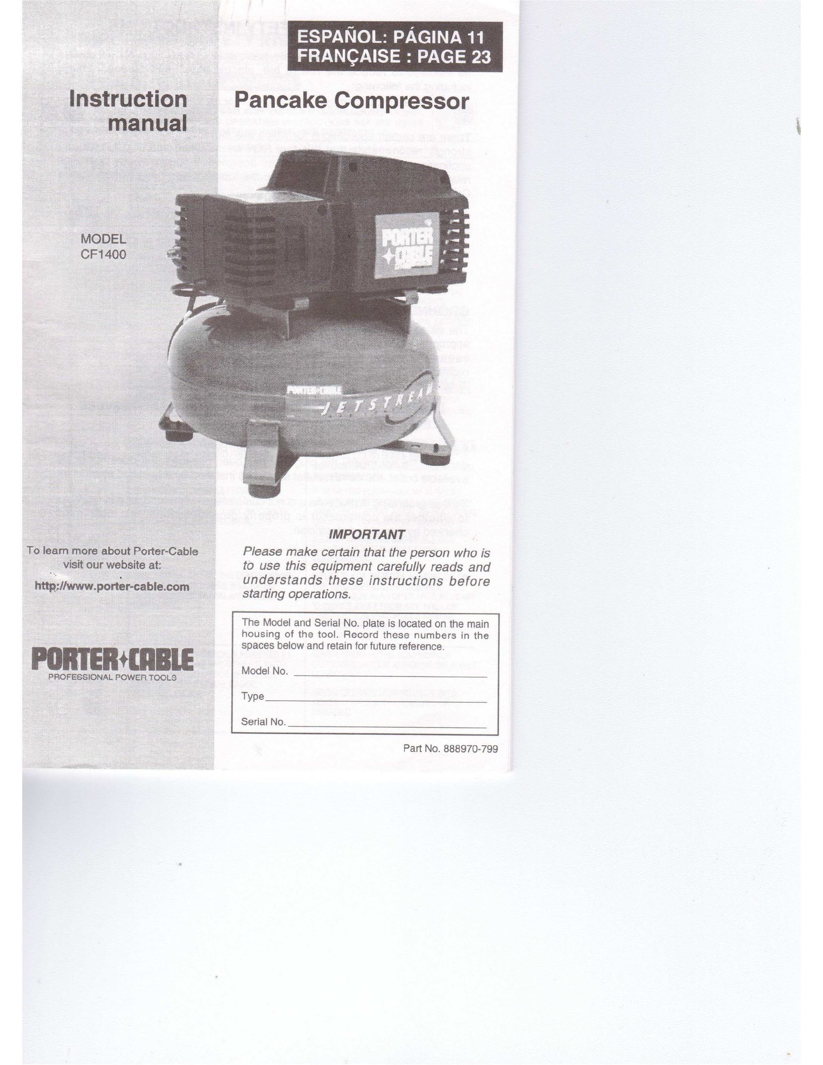 Porter-Cable 888970-799 Air Compressor User Manual