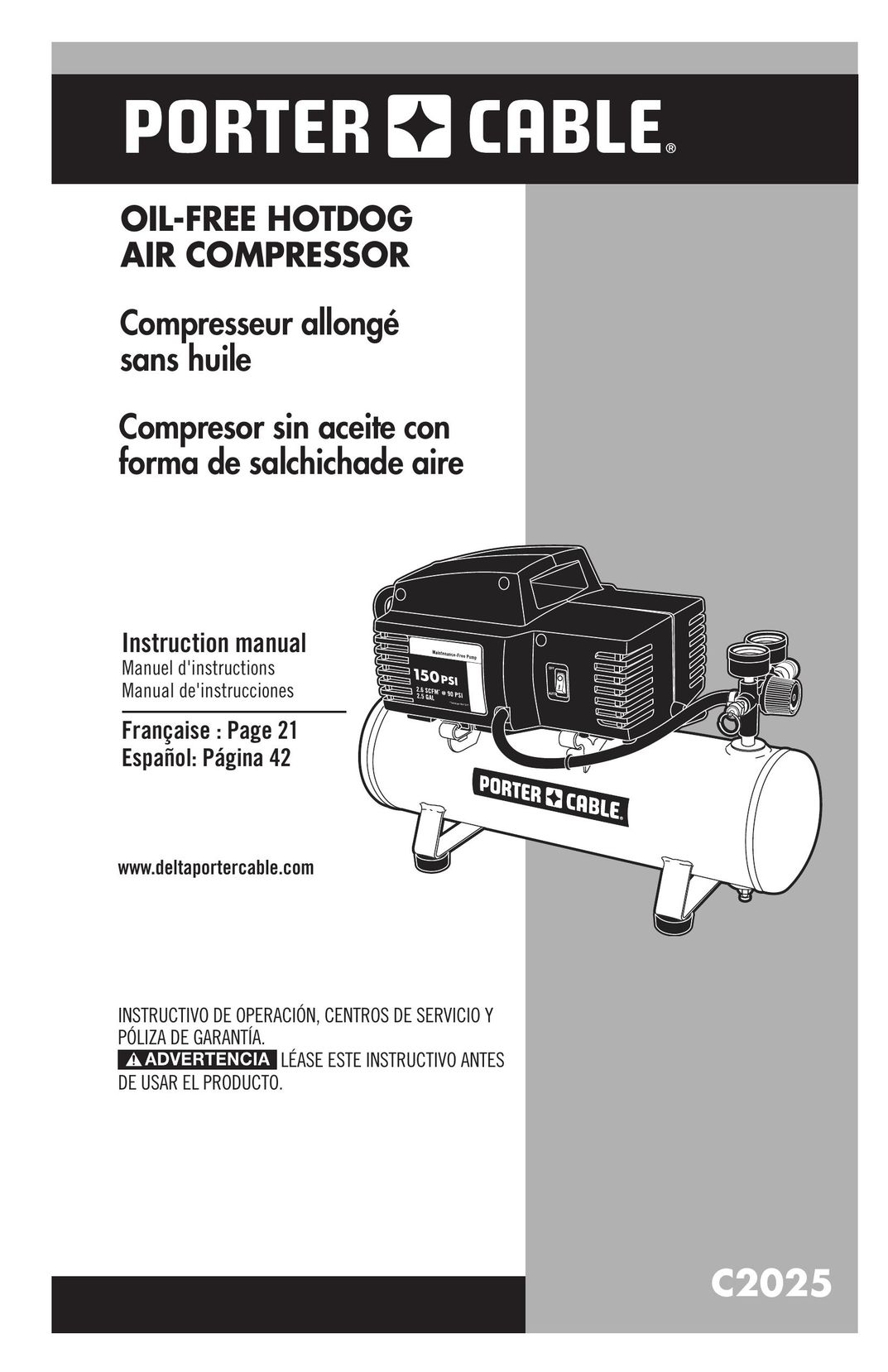 Porter-Cable C2025 Air Compressor User Manual