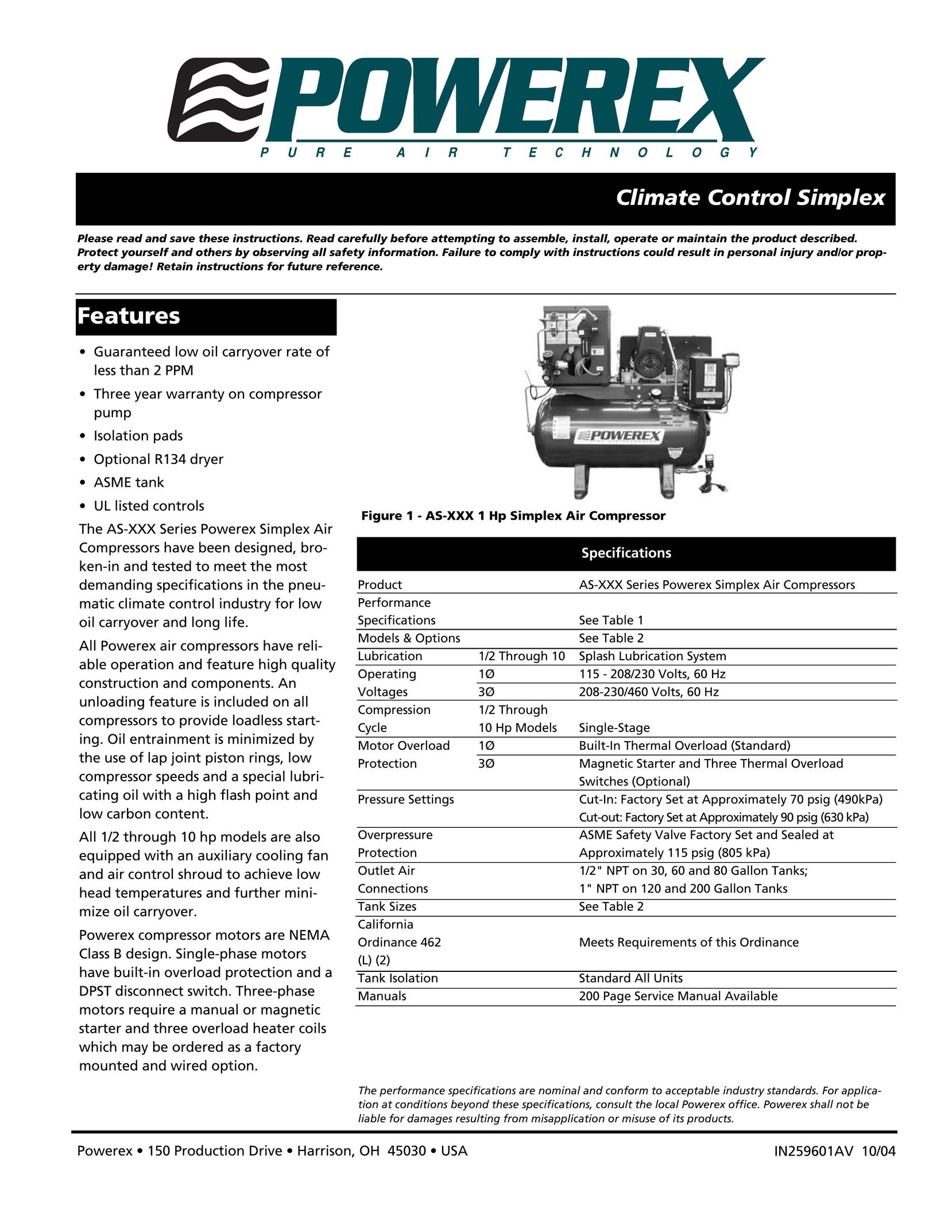 Powerex AS-XXX Air Compressor User Manual