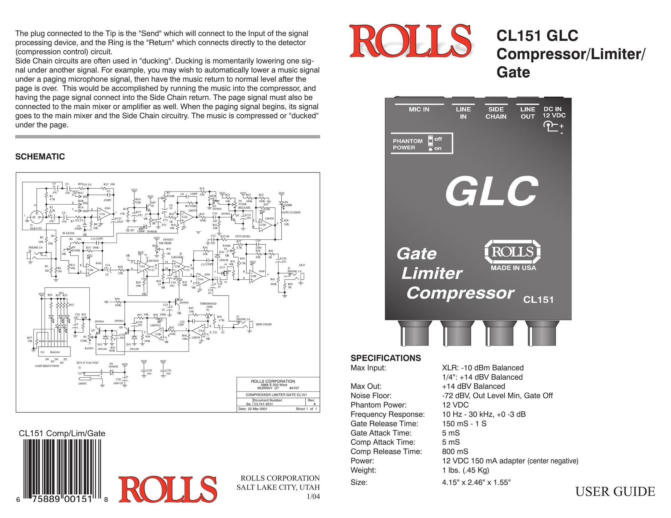 Rolls CL151 GLC Air Compressor User Manual