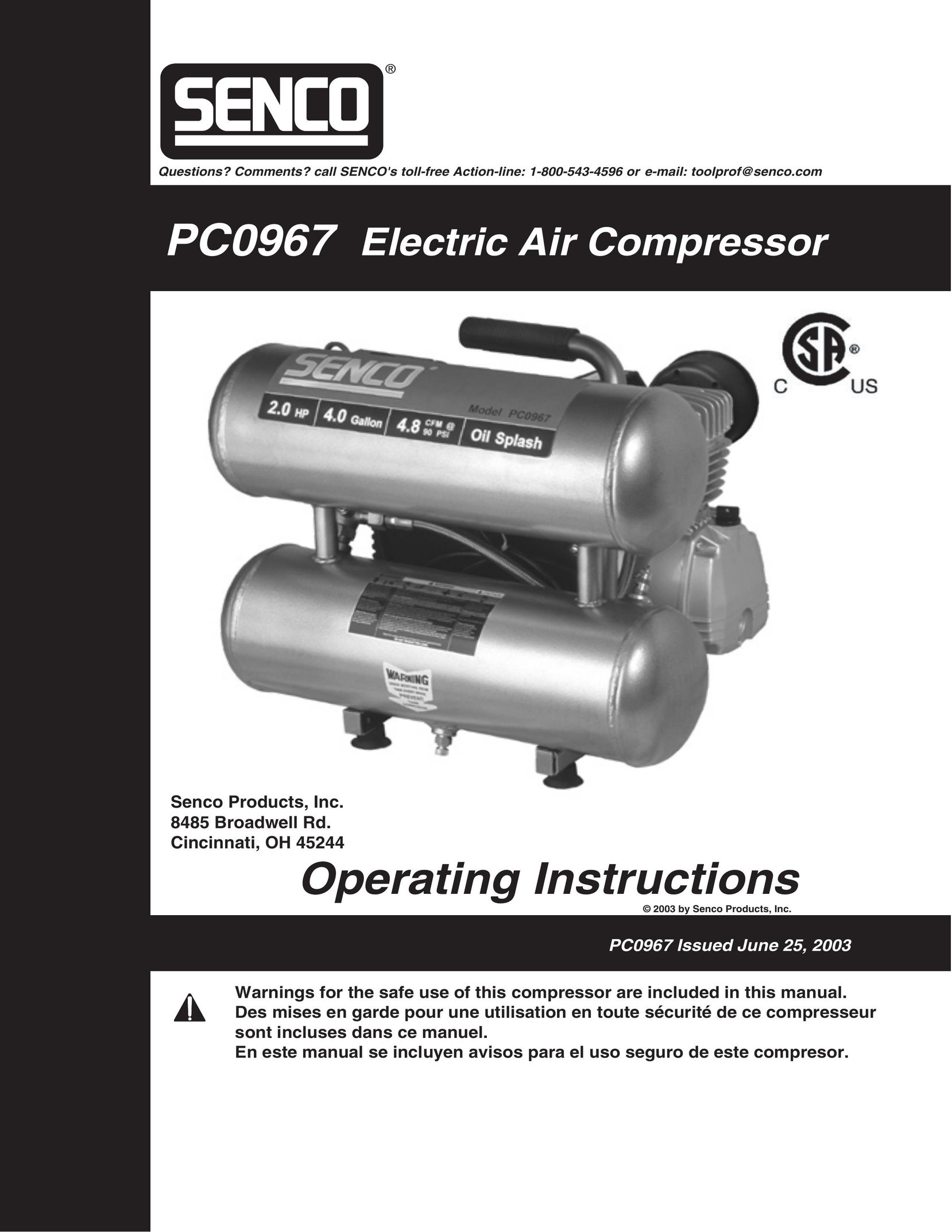 Senco PC0967 Air Compressor User Manual