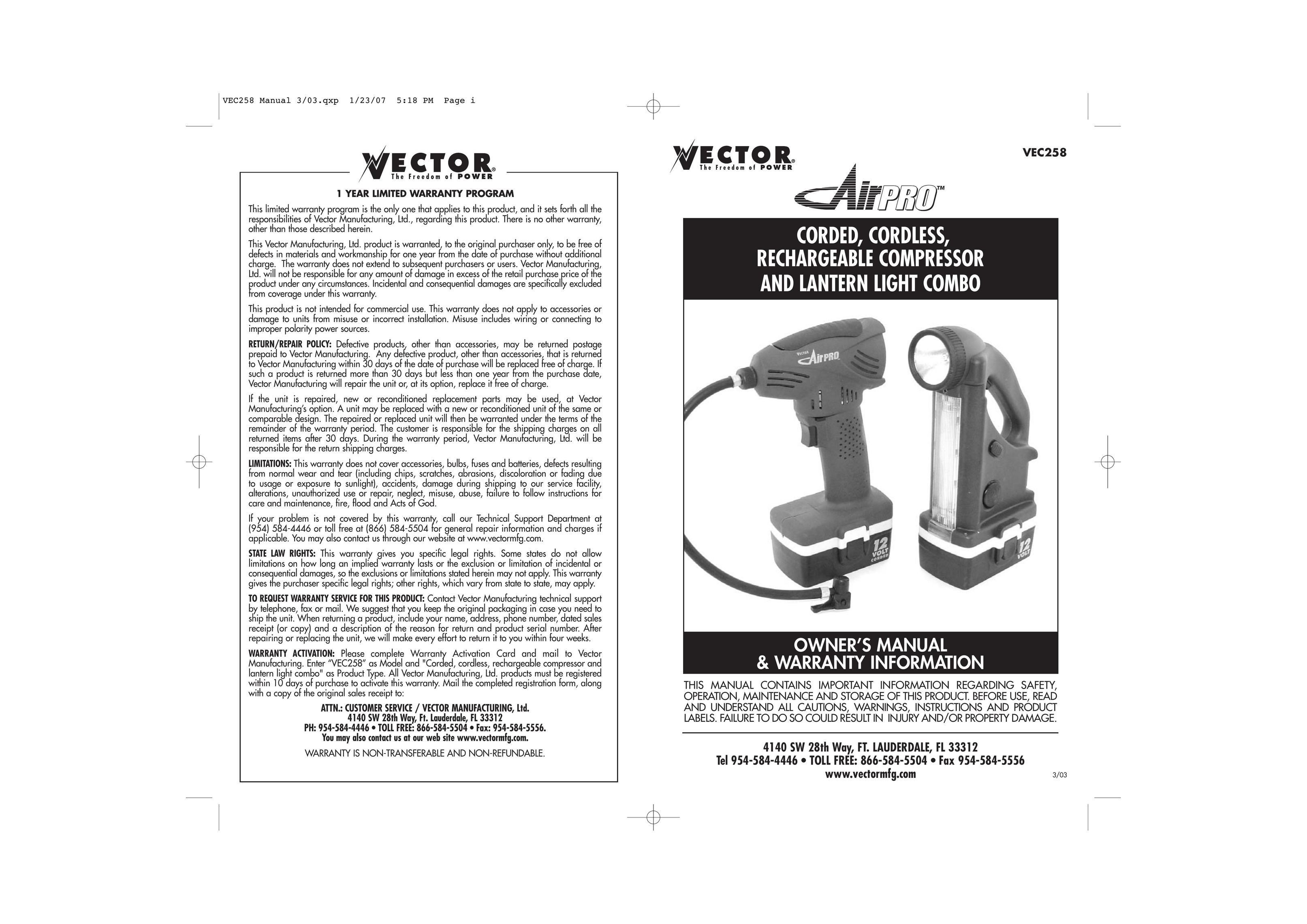 Vector VEC258 Air Compressor User Manual