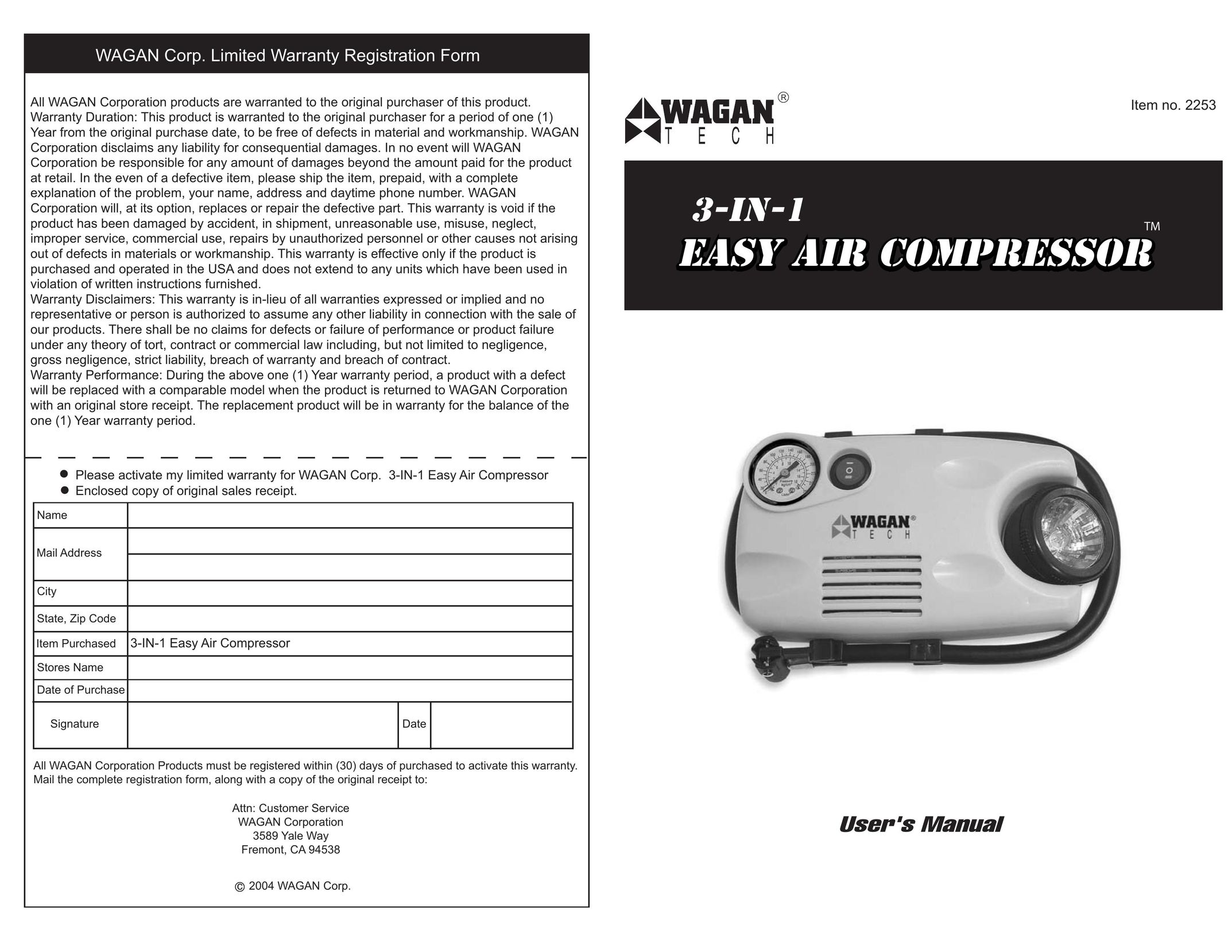 Wagan 2253 Air Compressor User Manual