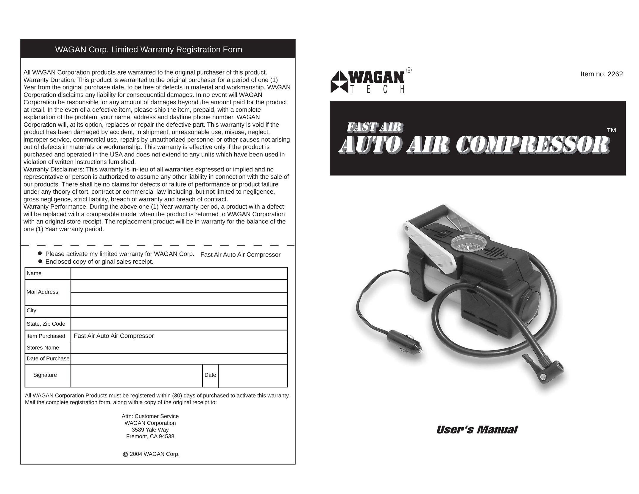 Wagan 2262 Air Compressor User Manual