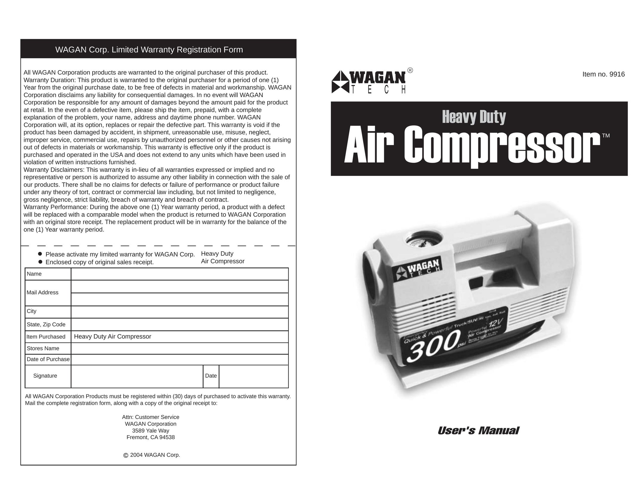 Wagan 9916 Air Compressor User Manual