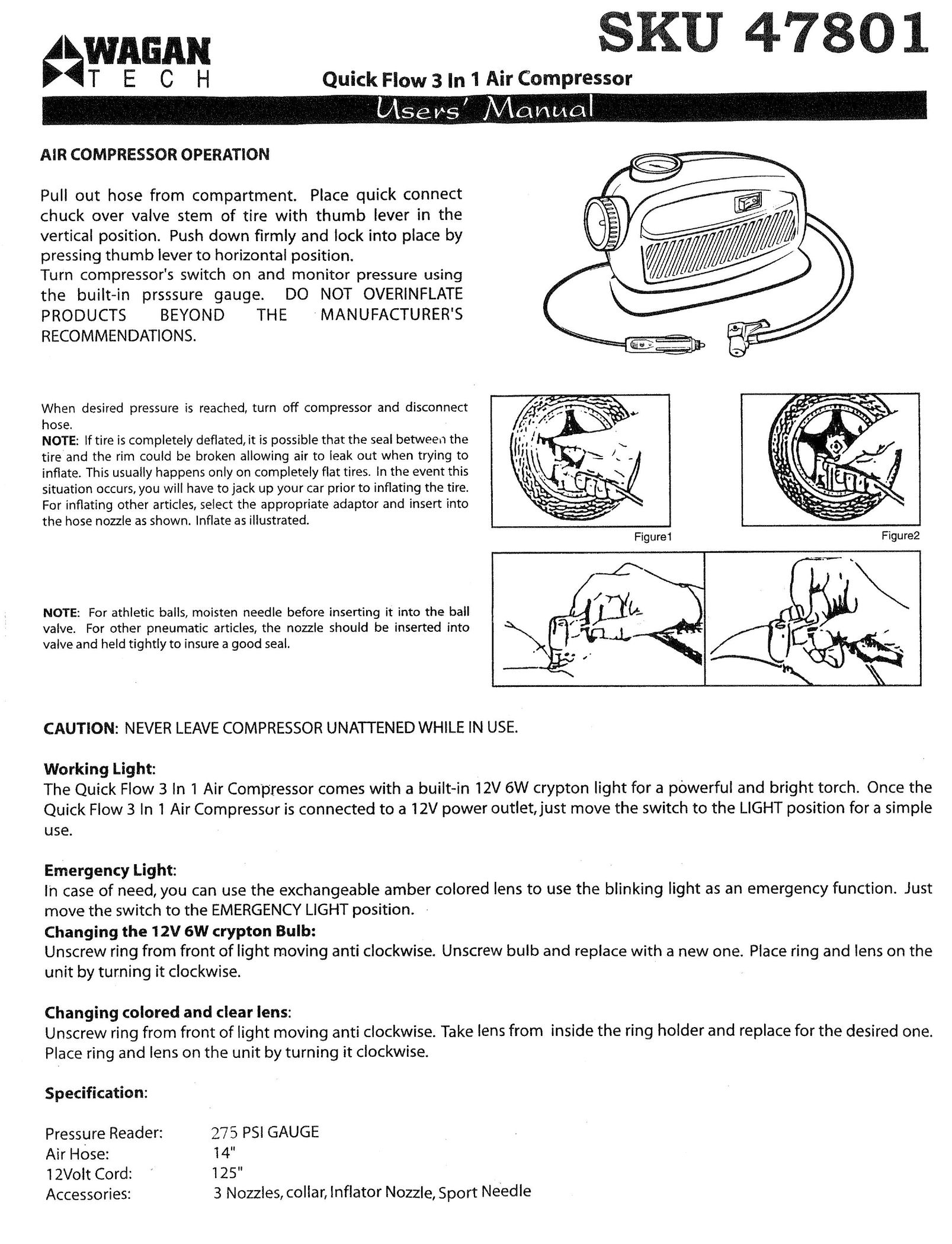 Wagan SKU 47801 Air Compressor User Manual