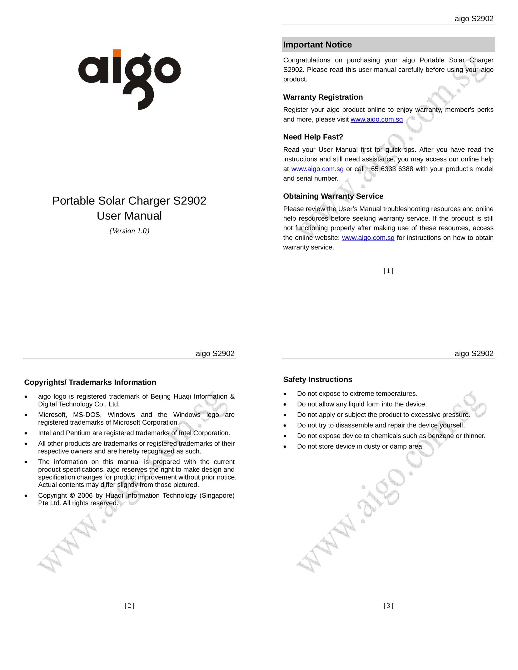 Aigo S2902 Battery Charger User Manual
