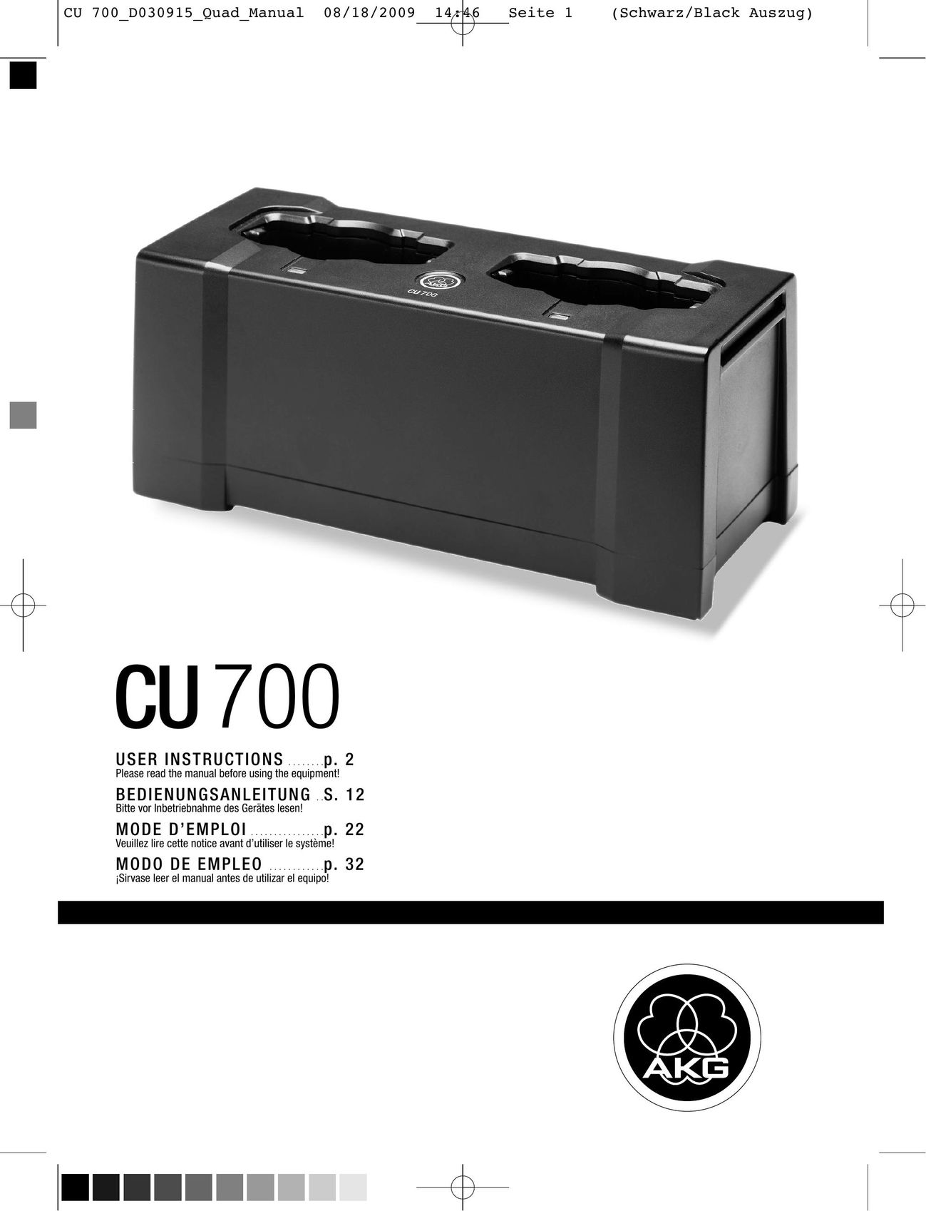 AKG Acoustics CU700 Battery Charger User Manual