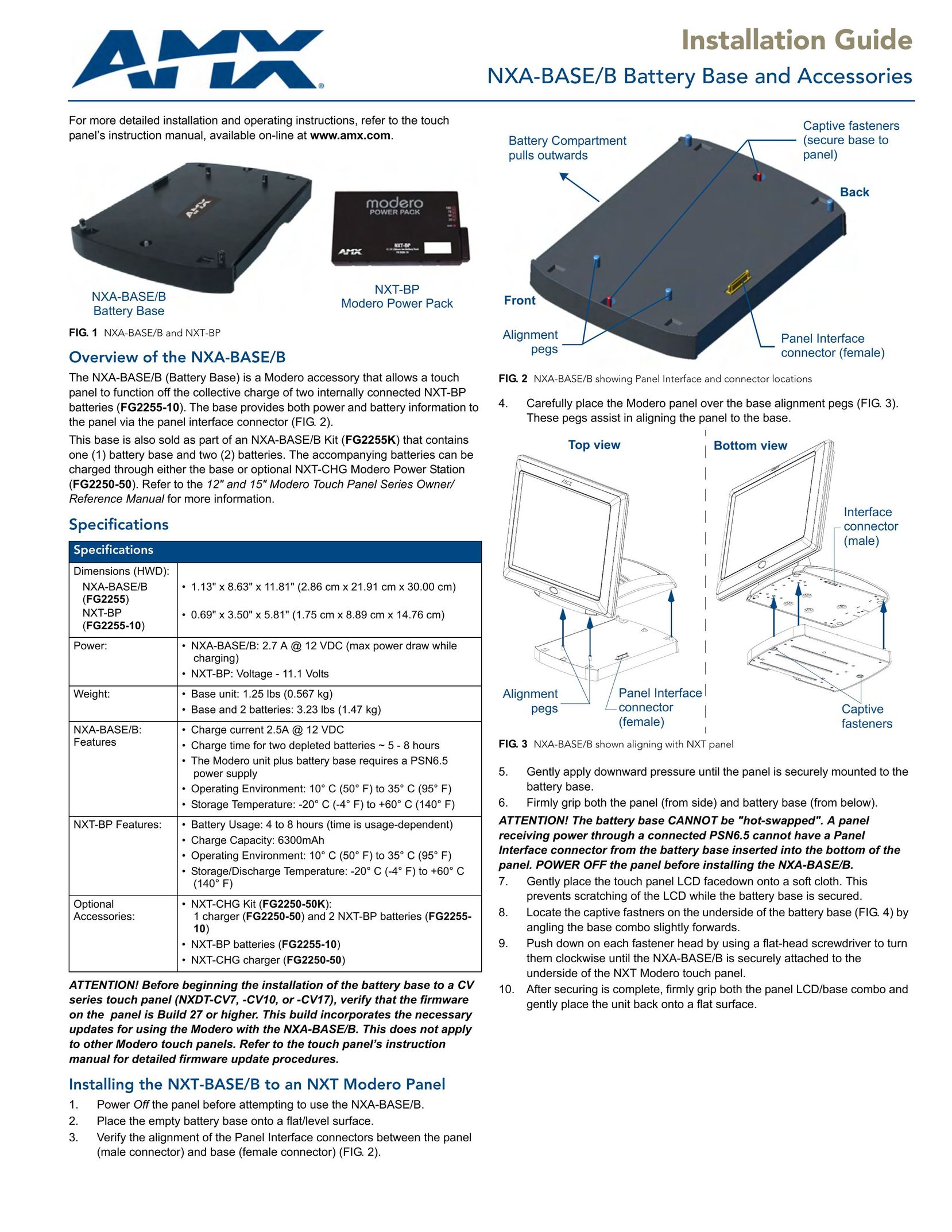 AMX NXA-BASE/B Battery Charger User Manual
