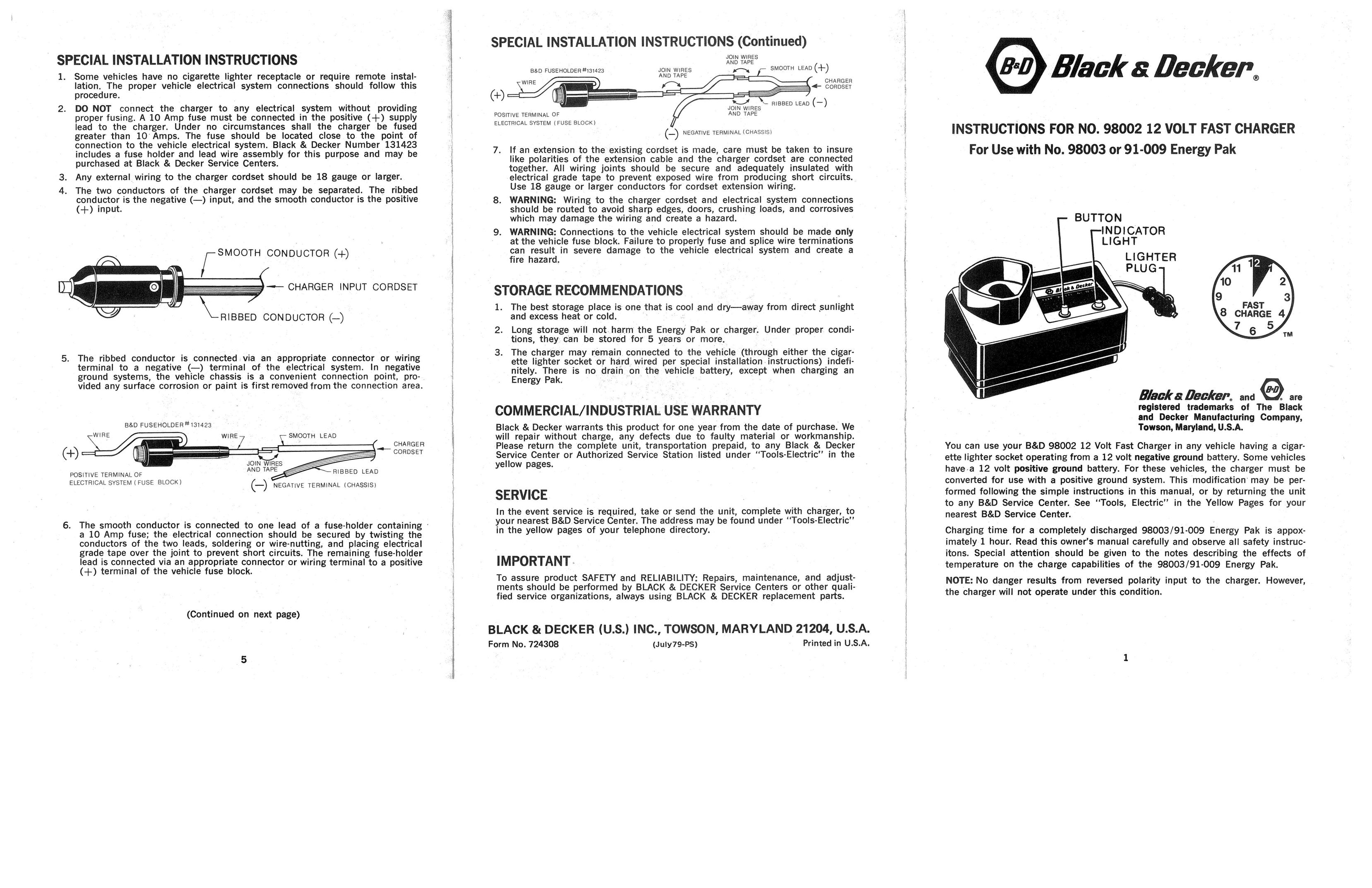 Black & Decker 98002 Battery Charger User Manual