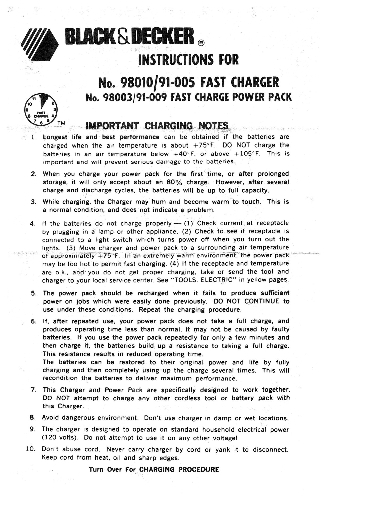 Black & Decker 98010 Battery Charger User Manual