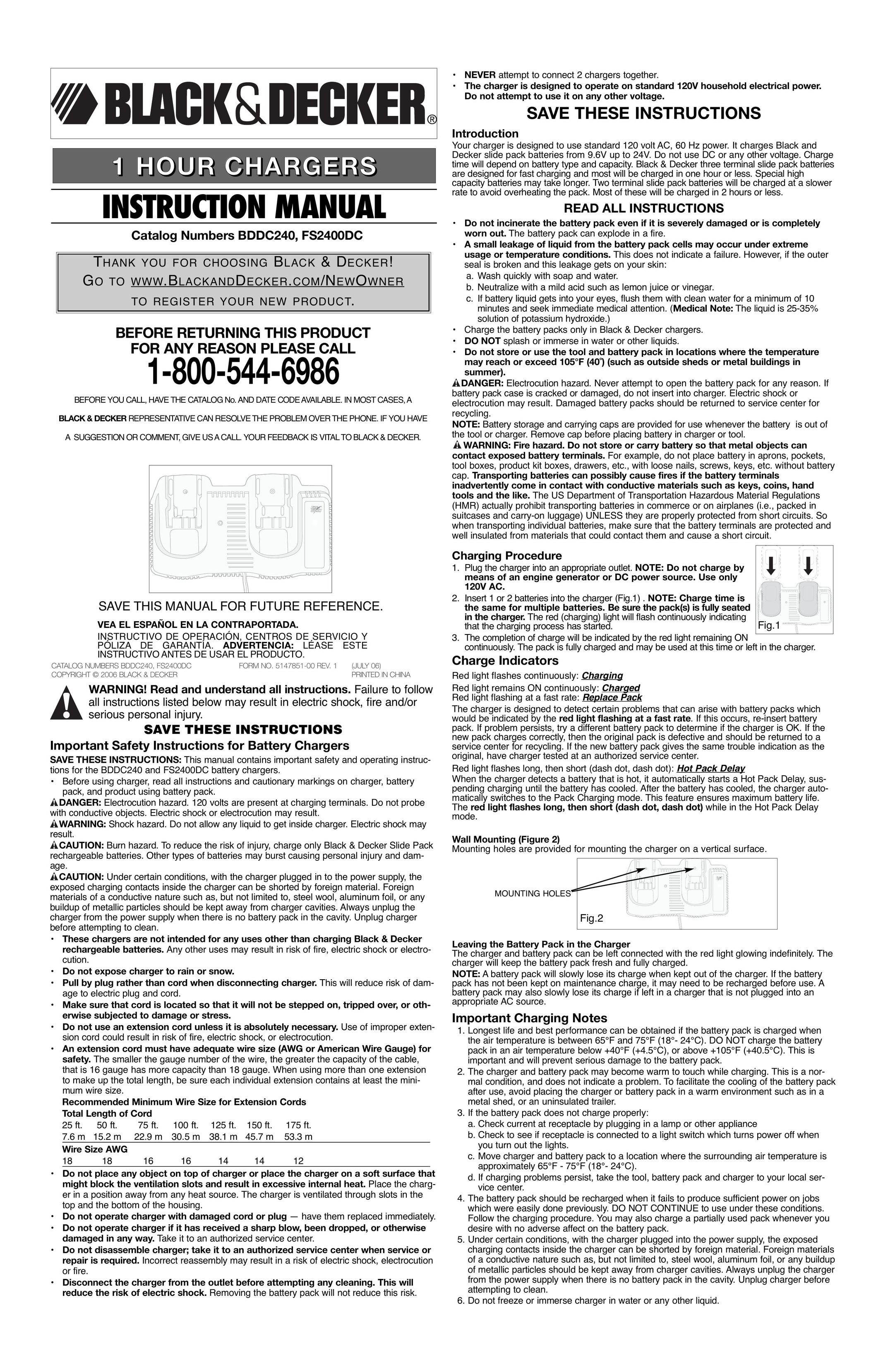 Black & Decker BDDC240 Battery Charger User Manual