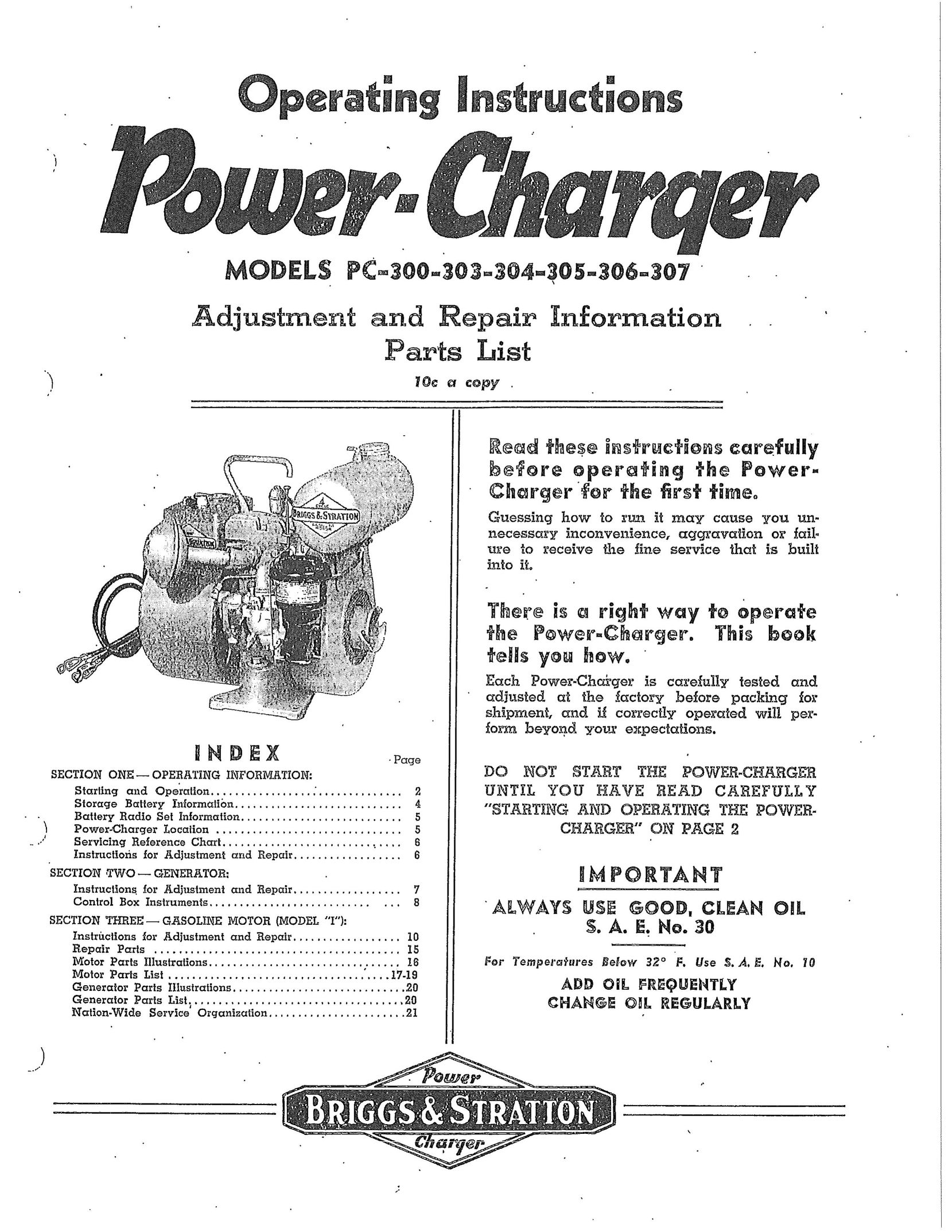 Briggs & Stratton PC303 Battery Charger User Manual