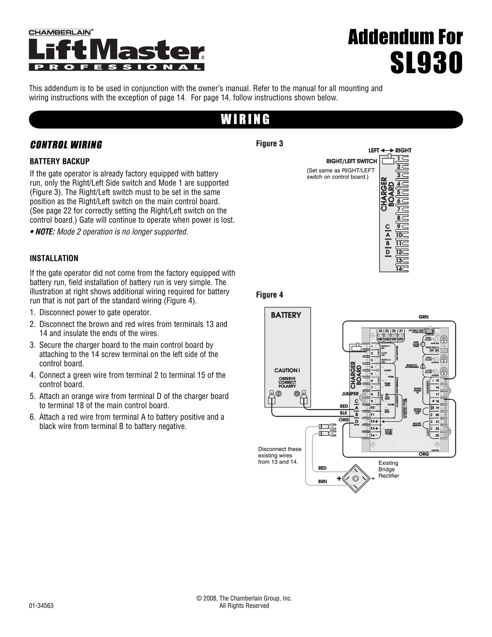 Chamberlain SL930 Battery Charger User Manual