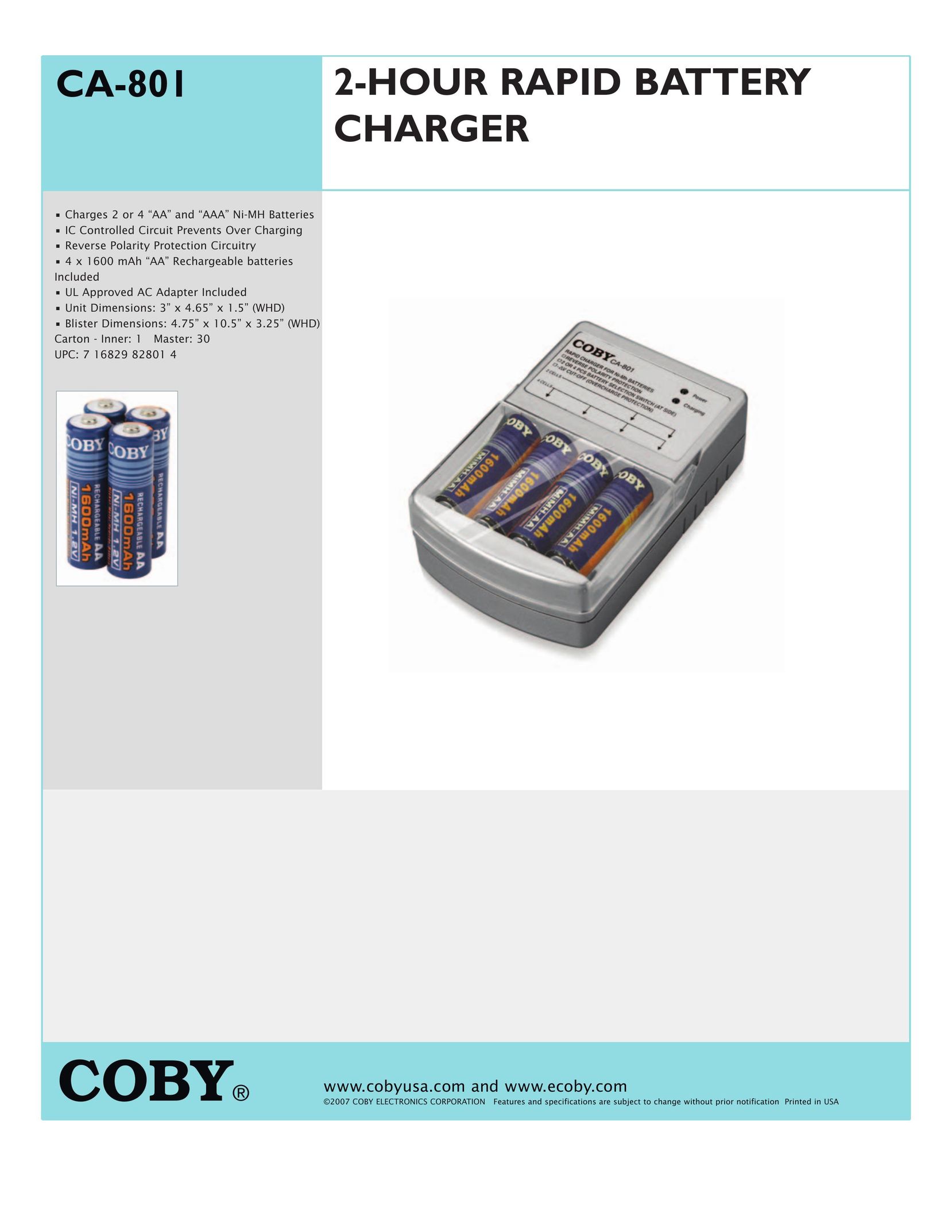 COBY electronic CA-801 Battery Charger User Manual