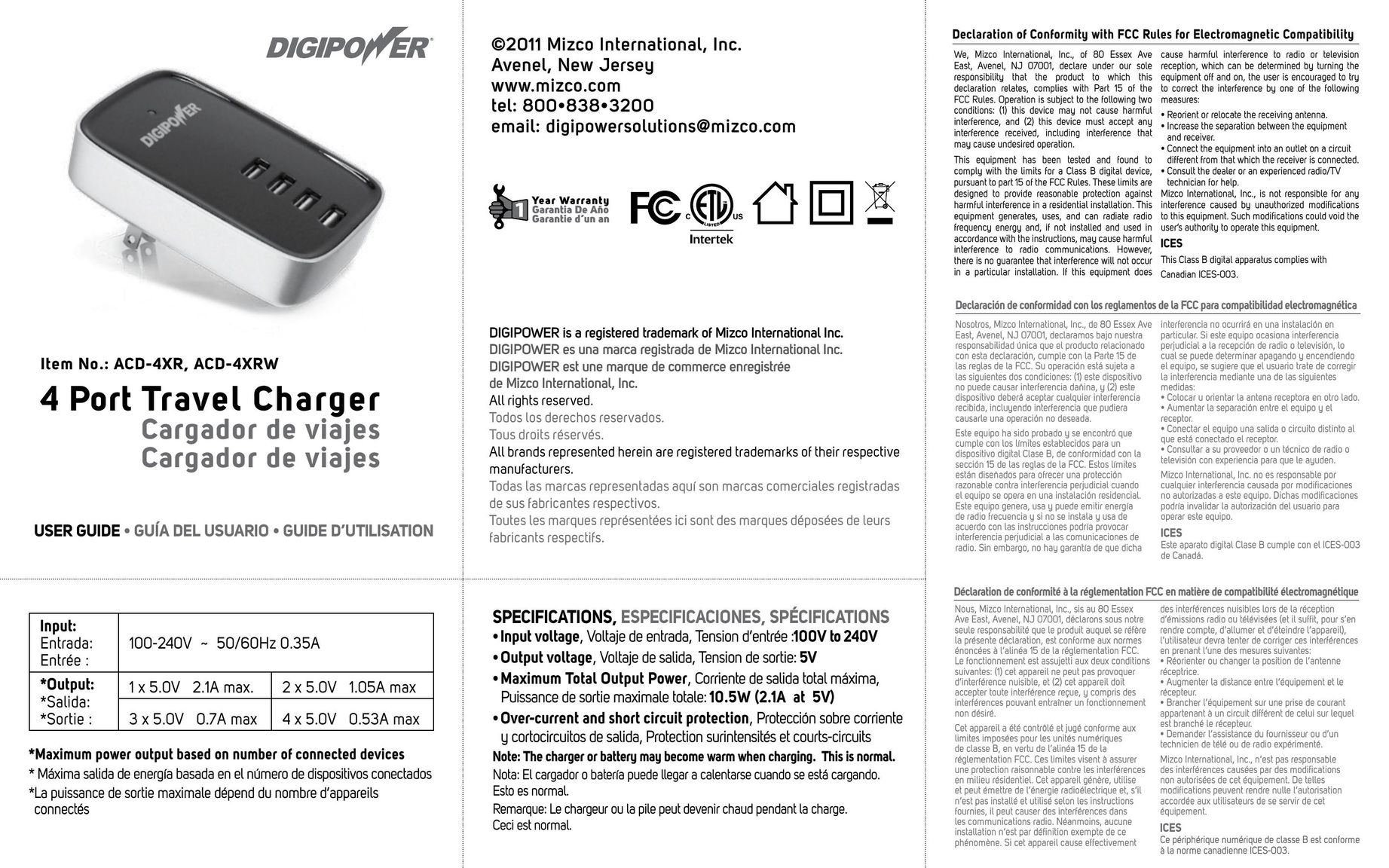 DigiPower ACD-4XR Battery Charger User Manual