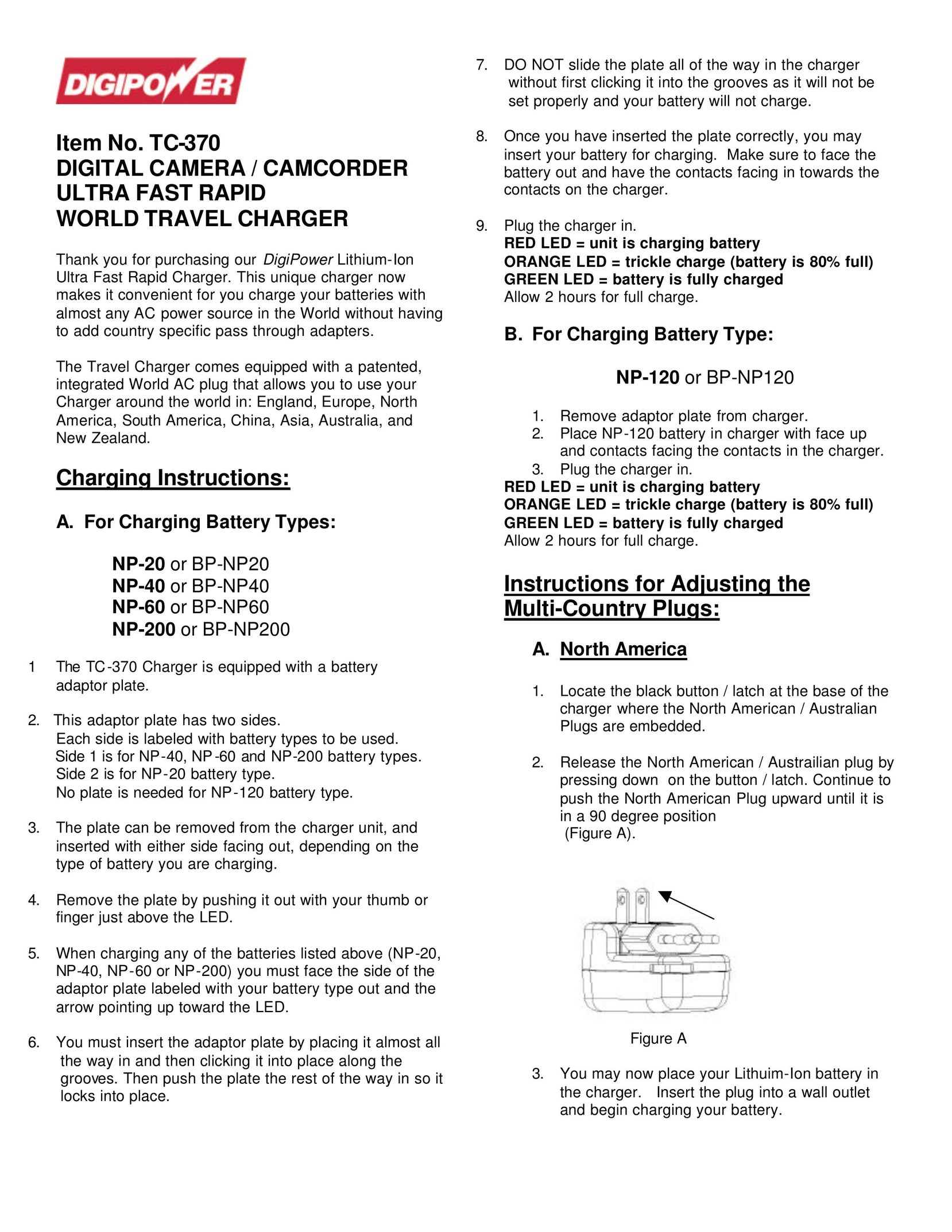 DigiPower TC-370 Battery Charger User Manual