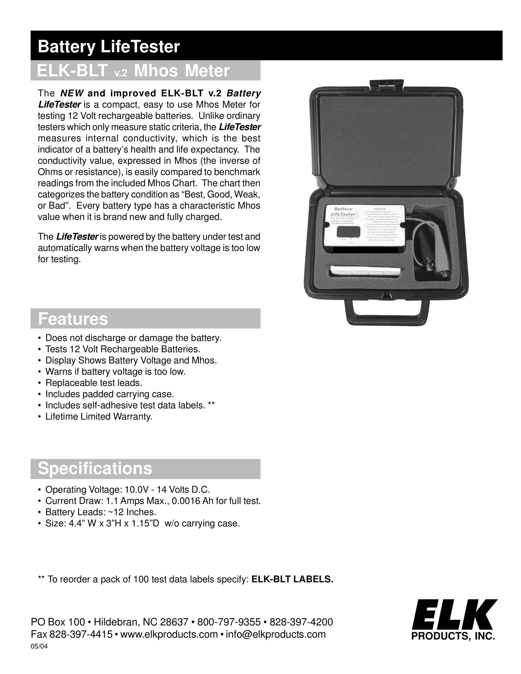Elk -BLT Battery Charger User Manual