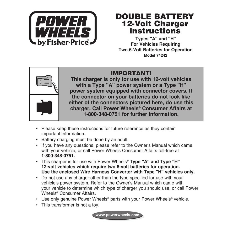 Fisher-Price 74242 Battery Charger User Manual