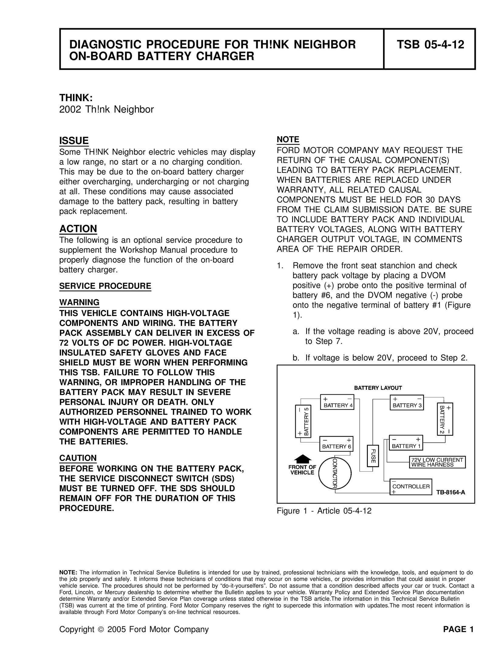Ford TSB 05-4-12 Battery Charger User Manual