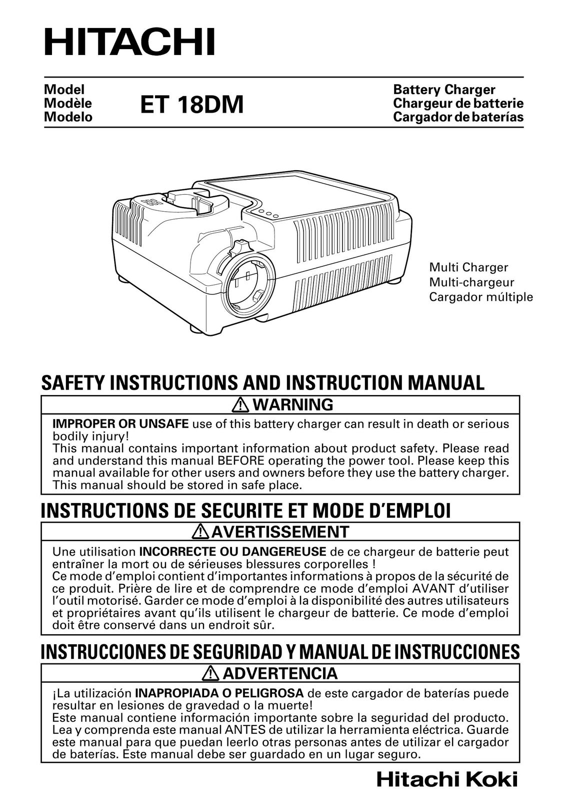 Hitachi ET 18DM Battery Charger User Manual