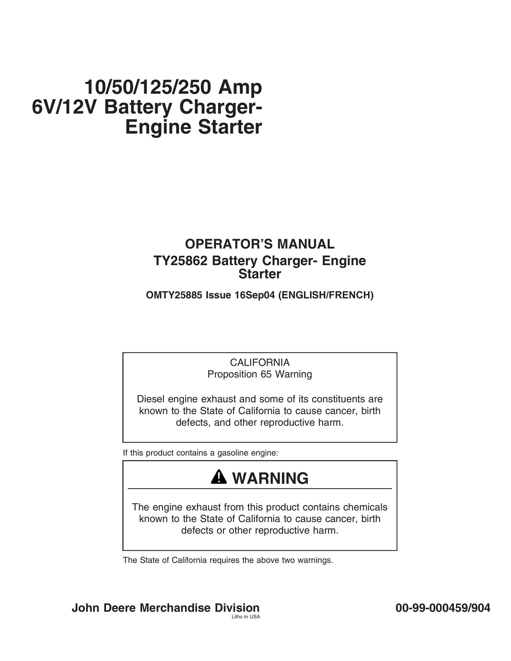John Deere TY25862 Battery Charger User Manual