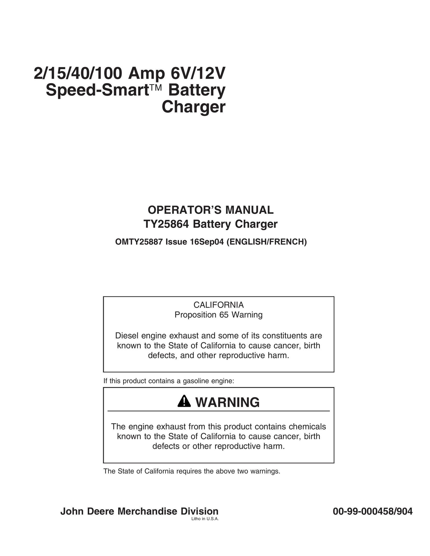 John Deere TY25864 Battery Charger User Manual