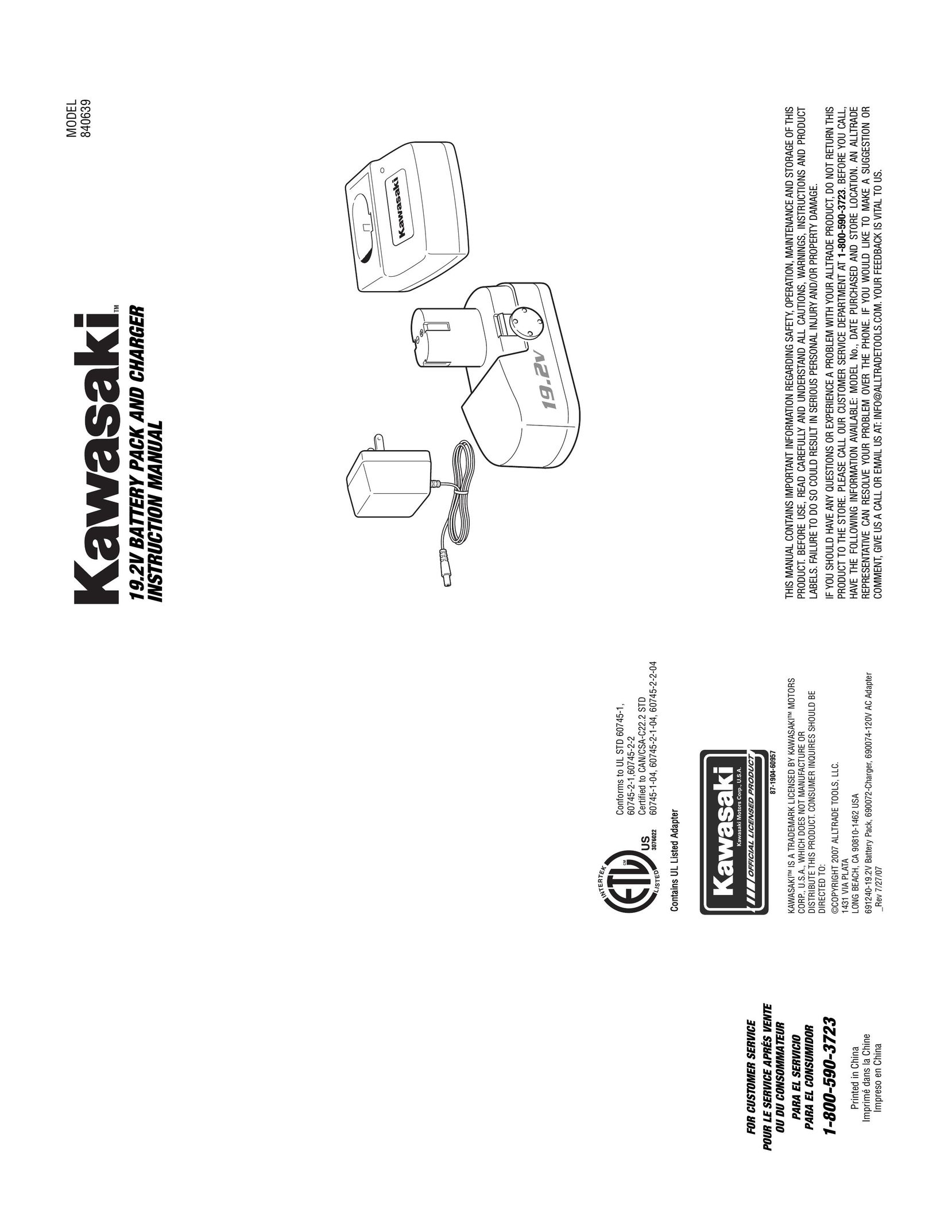 Kawasaki 840639 Battery Charger User Manual