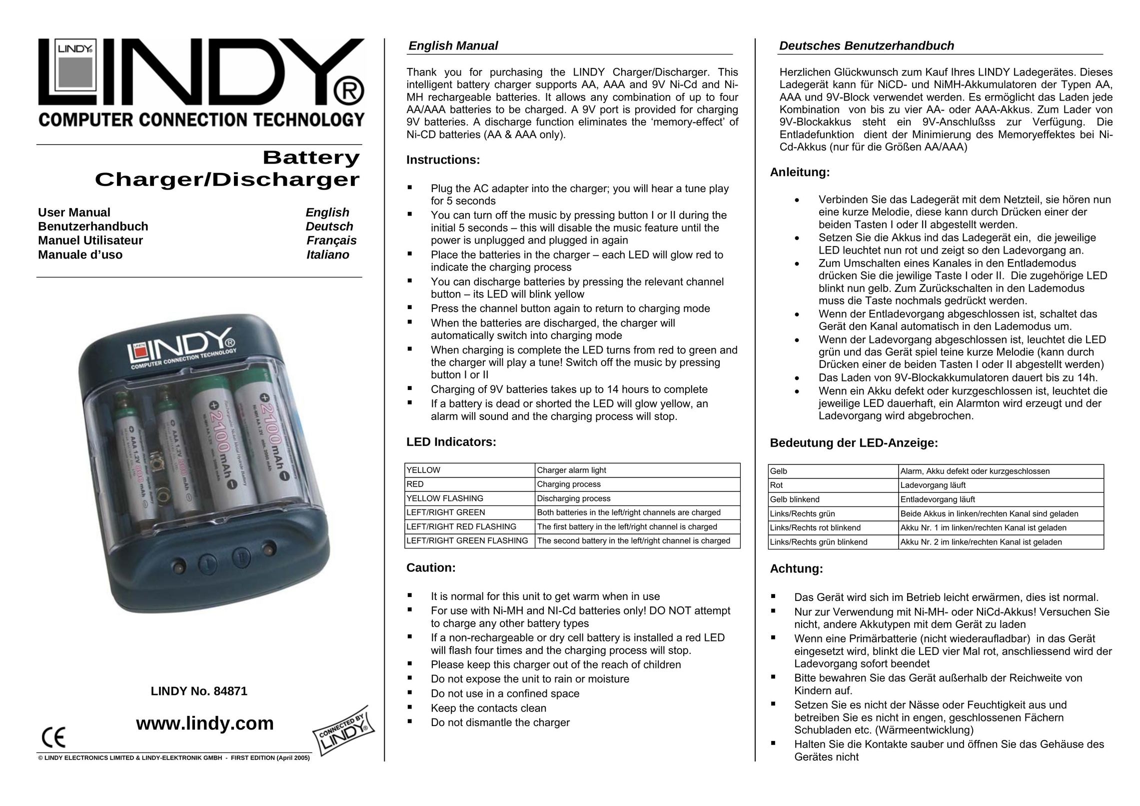 Lindy 84871 Battery Charger User Manual