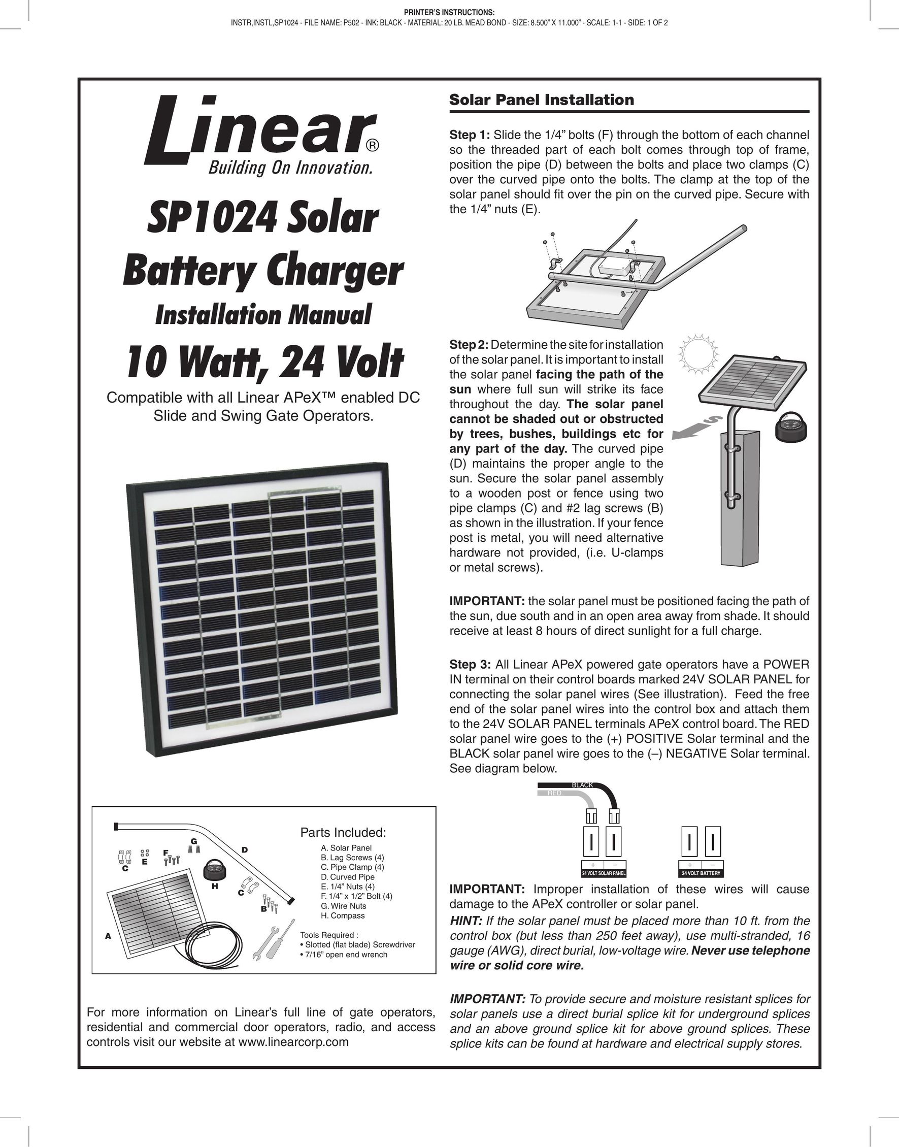 Linear SP1024 Battery Charger User Manual